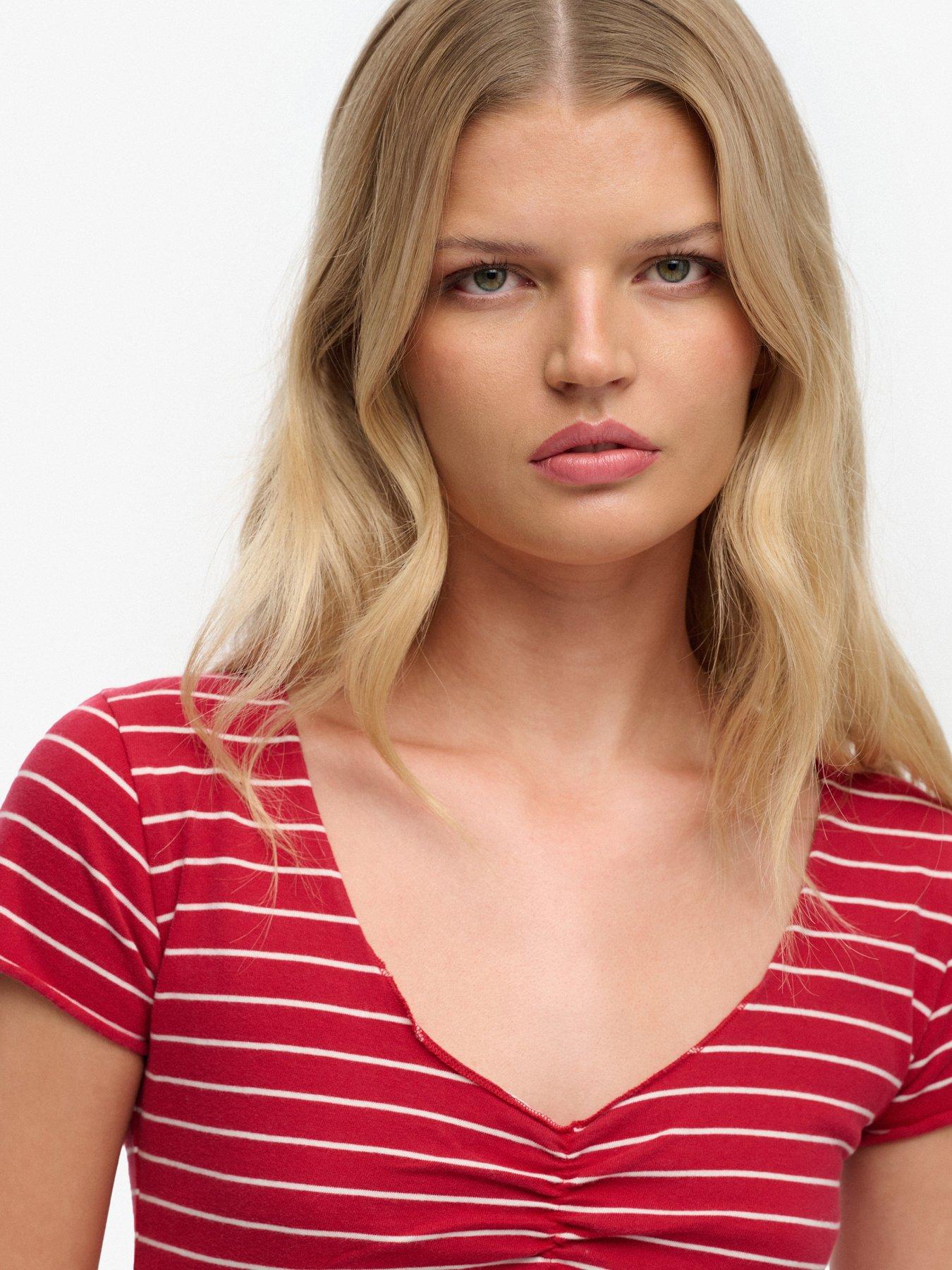 Image 4 of 5 of Superdry Ath Ess Gatherd Pattern Short Sleeve Top - Red