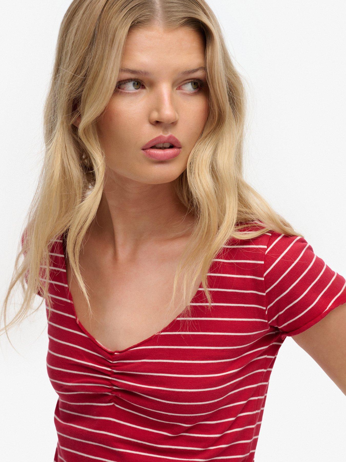 Image 5 of 5 of Superdry Ath Ess Gatherd Pattern Short Sleeve Top - Red
