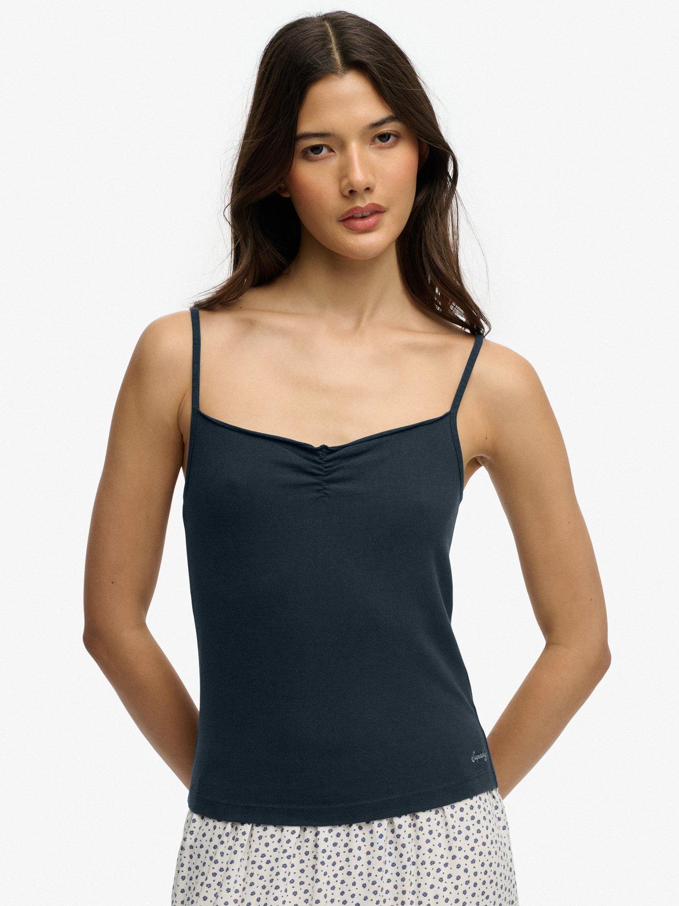 front image of superdry-athletic-essentials-gathered-cami-top-blue
