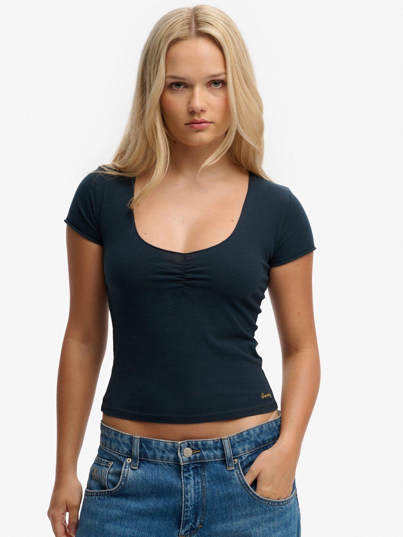 front image of superdry-athletic-essentials-gathered-short-sleeve-top