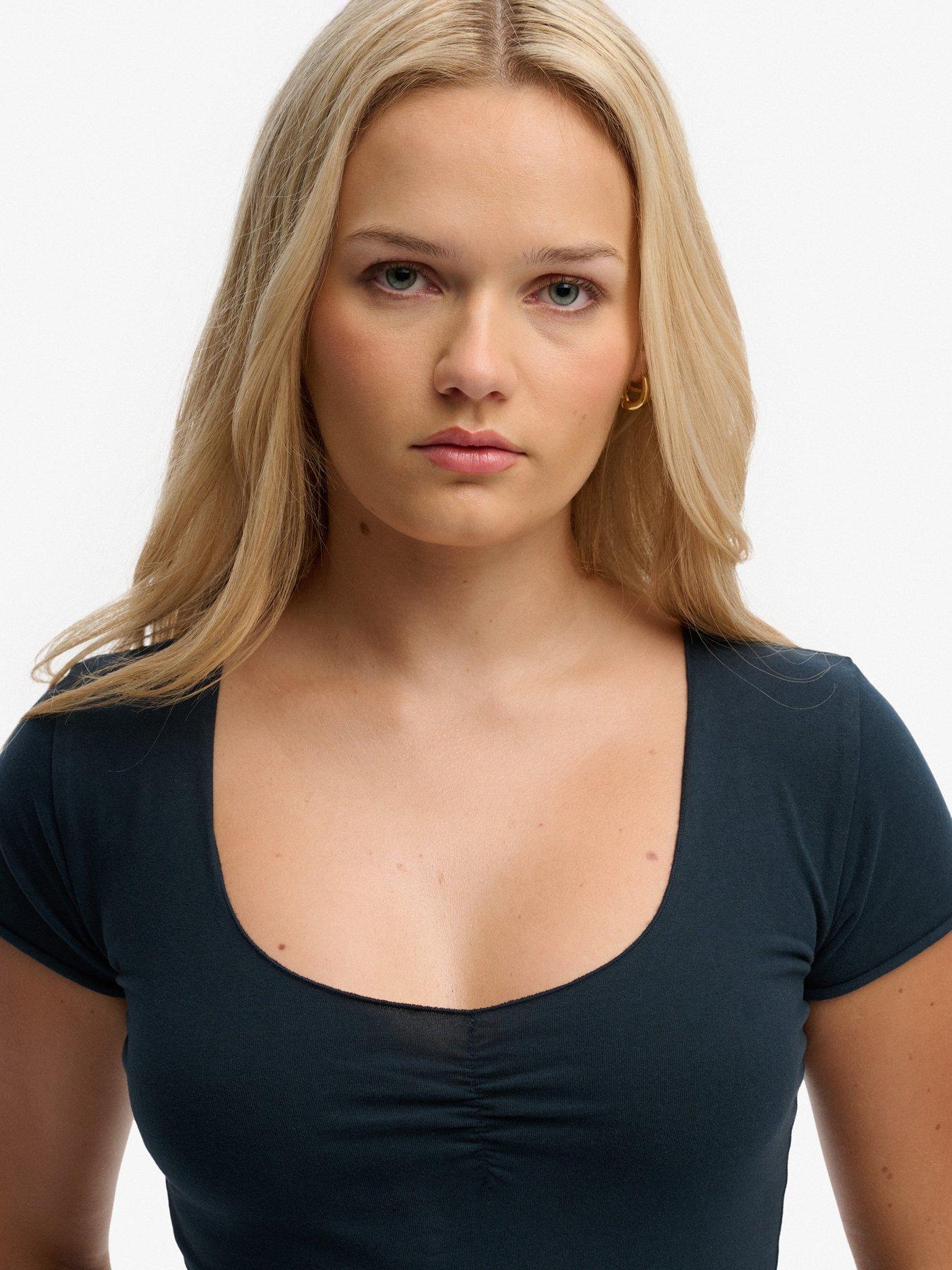 Image 4 of 5 of Superdry Ath Ess Gathered Short Sleeve Top - Blue