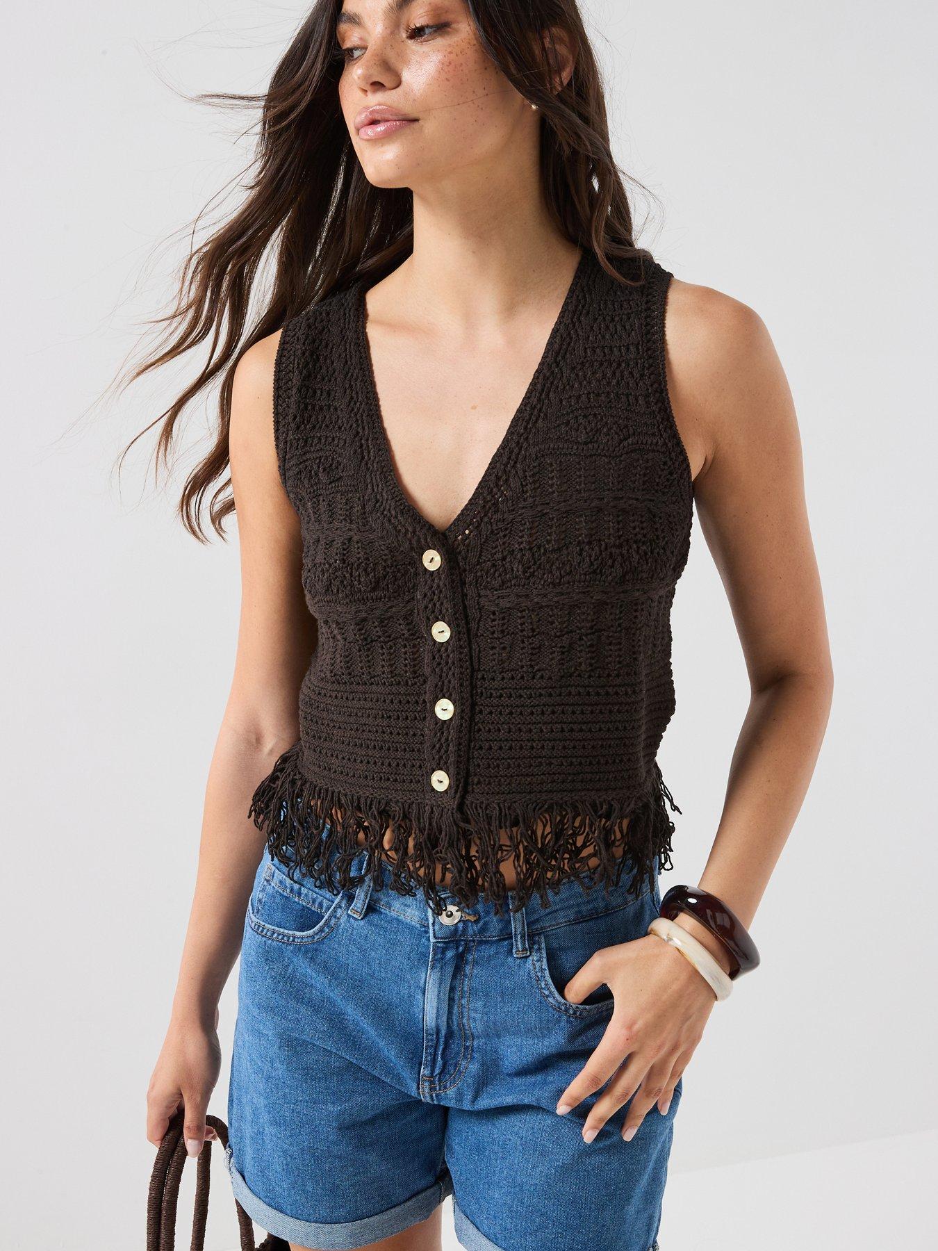 Only Onlalix Sl Fringe Waistcoat Knt