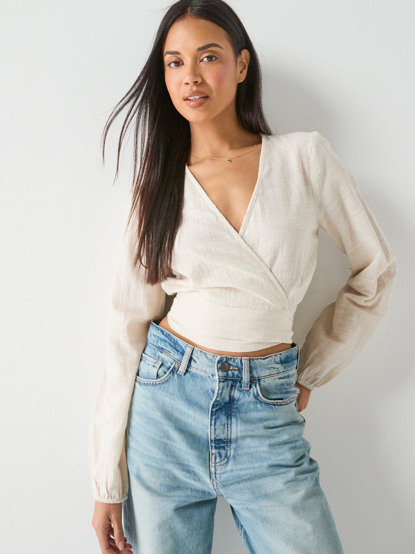 PIECES Pcagnes Long Sleeve Cropped Tie Top - Brown