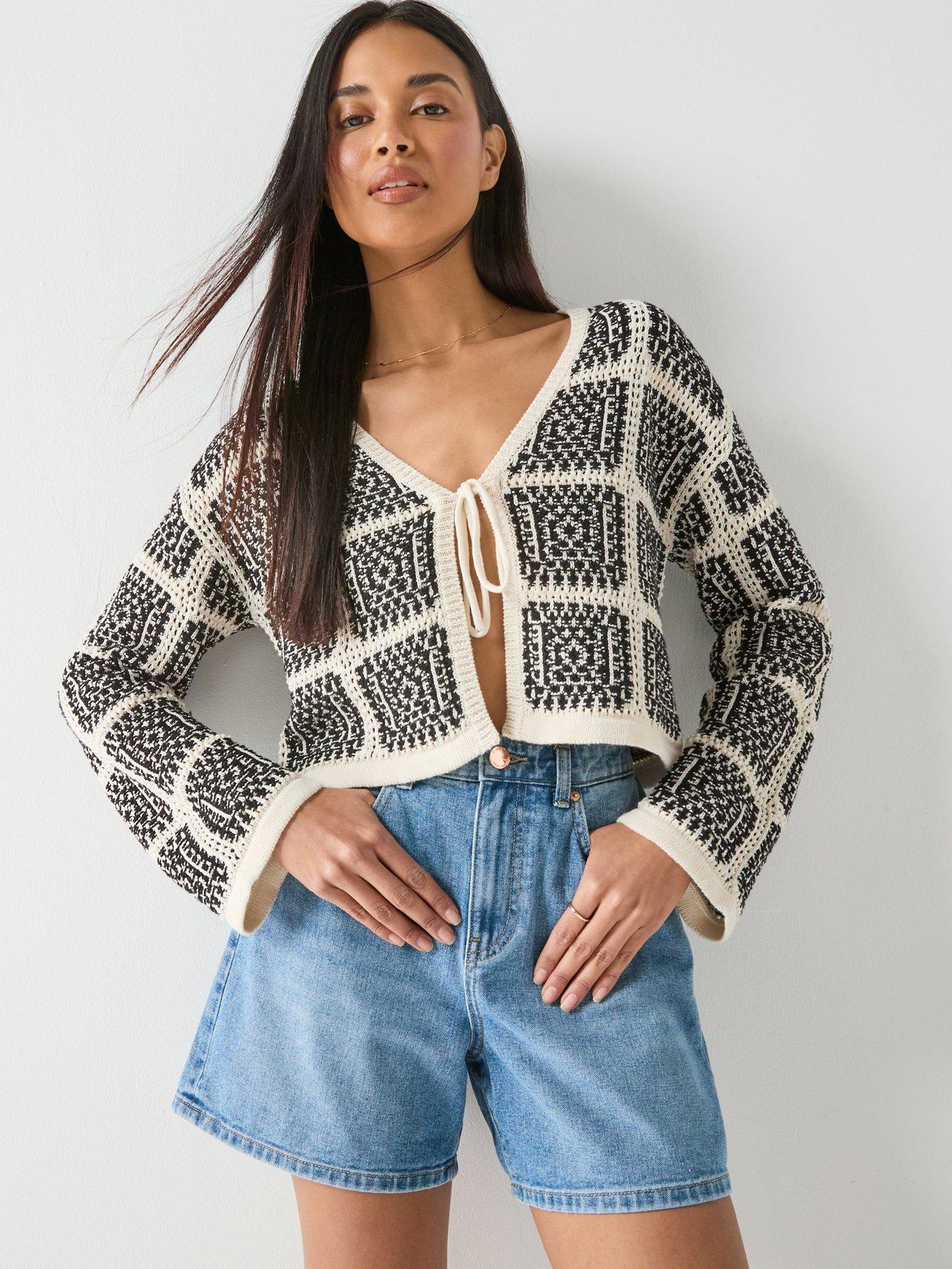 Image 1 of 6 of Only Onlloa Long Sleeve String Crochet Cardigan - Birch