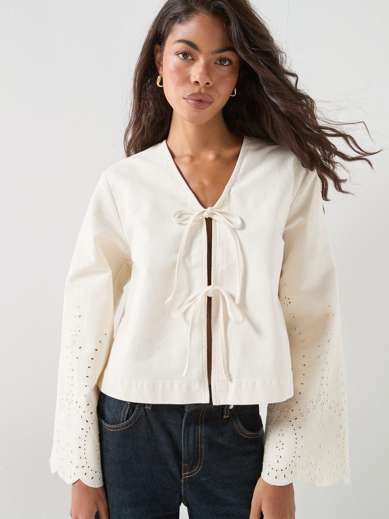  image of only-crochet-tie-front-jacket-nbsp--white