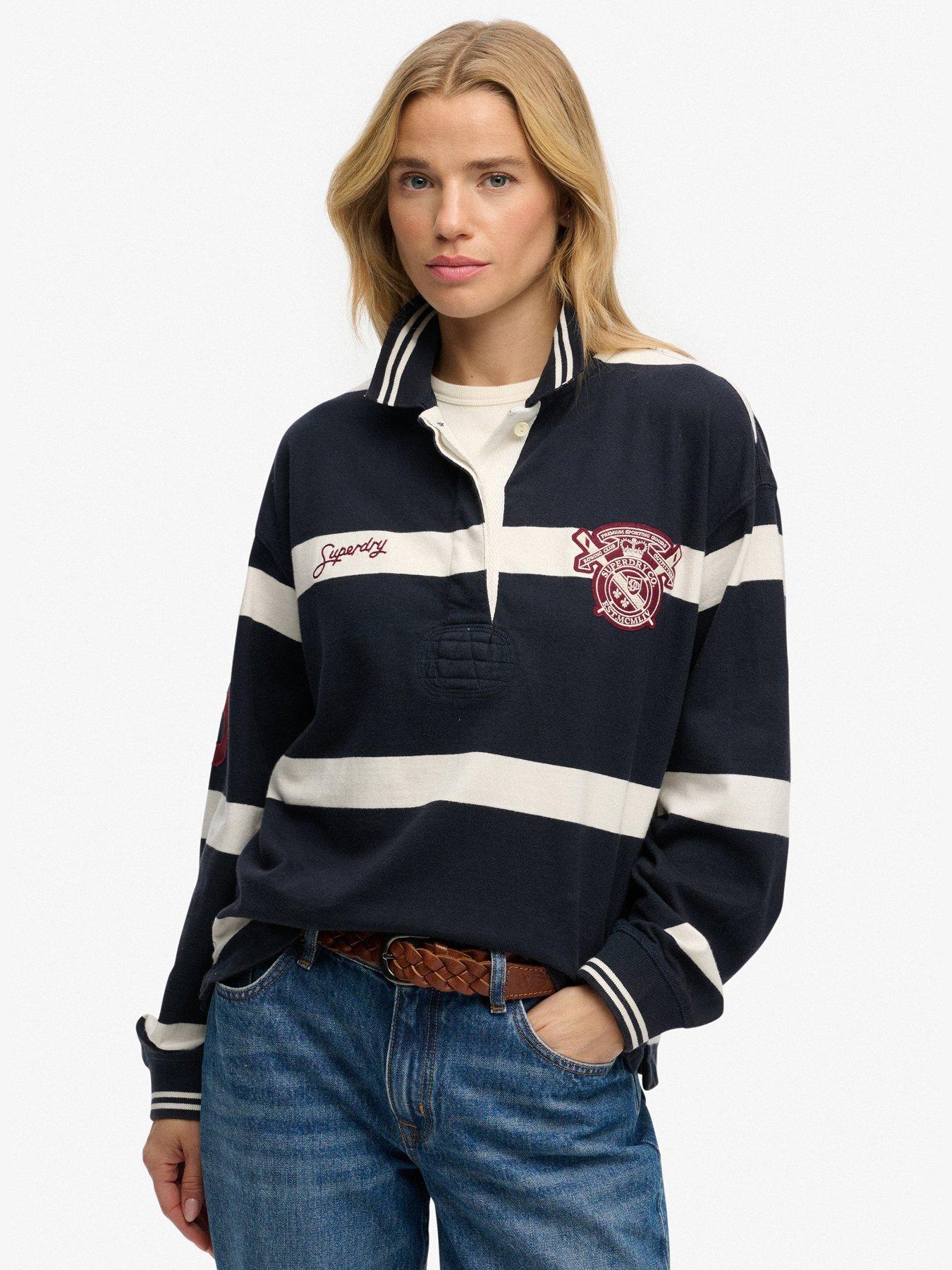 Superdry Crest Stripe Rugby Top - Blue