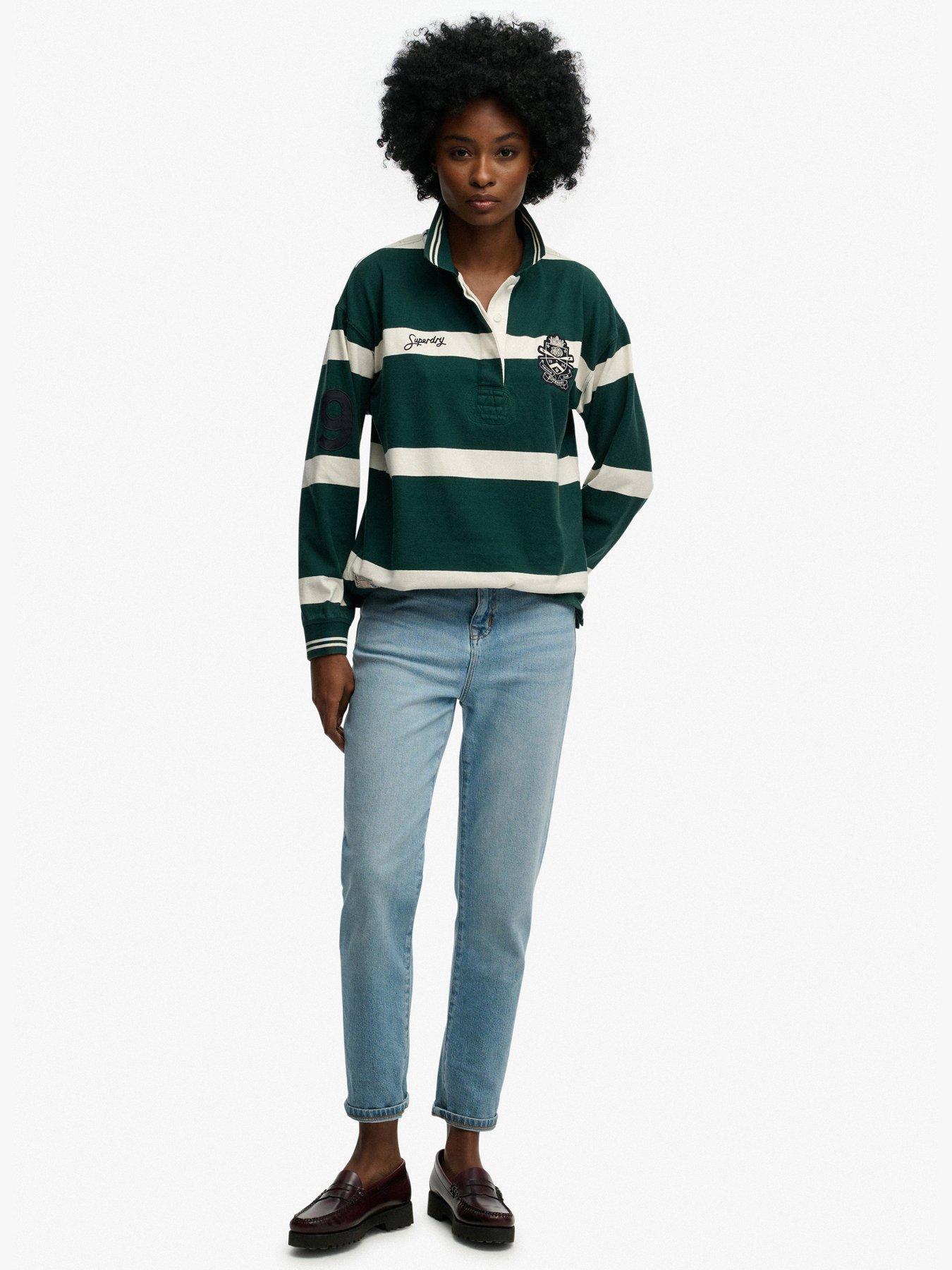  image of superdry-crest-stripe-rugby-top-green