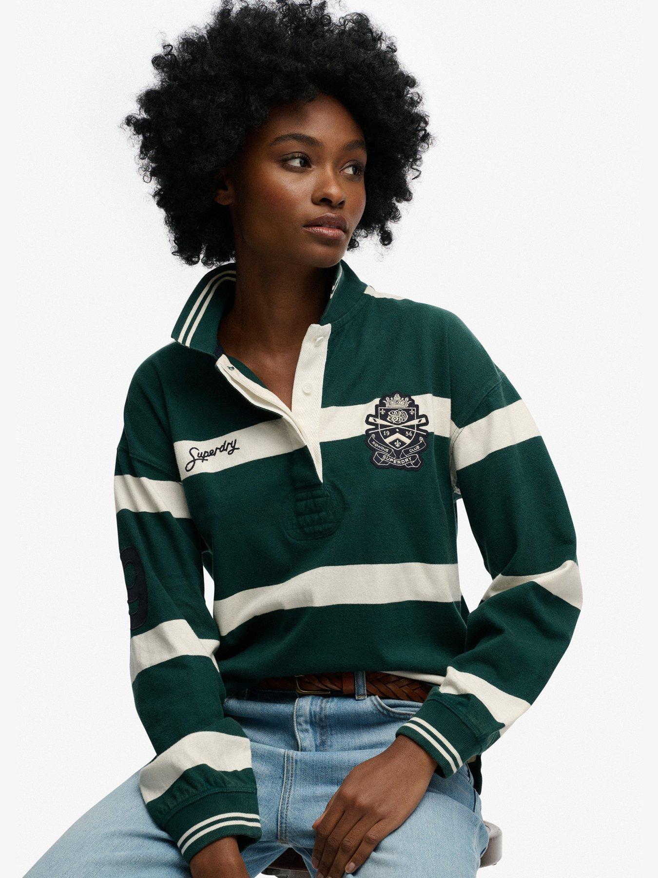  image of superdry-crest-stripe-rugby-top-green