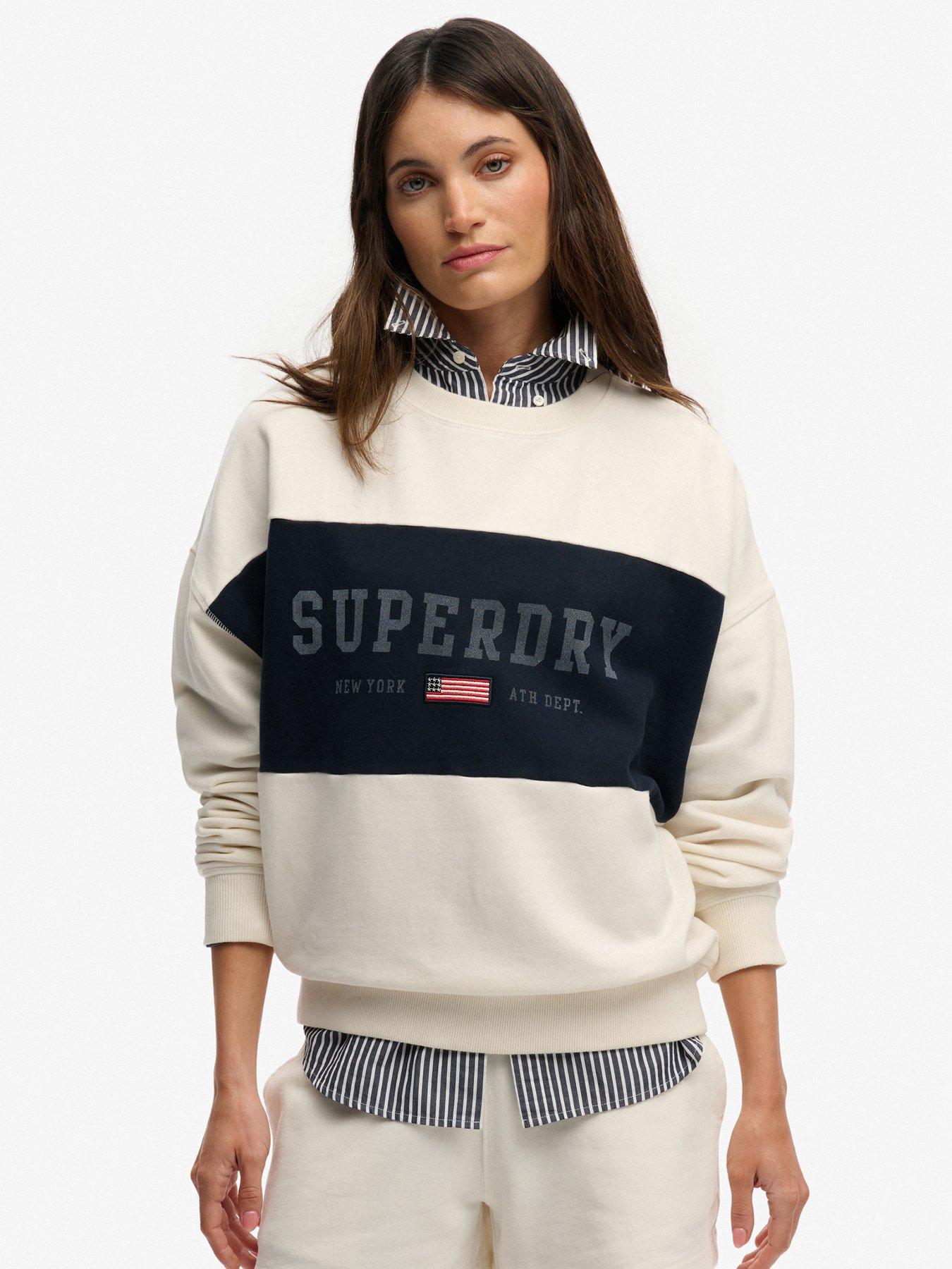 Image 1 of 6 of Superdry Athletic Essentials Flag Embroidered Relaxed Sweatshirt - White