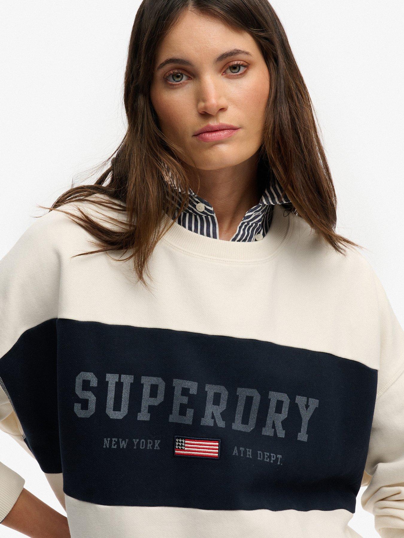 Image 4 of 6 of Superdry Athletic Essentials Flag Embroidered Relaxed Sweatshirt - White