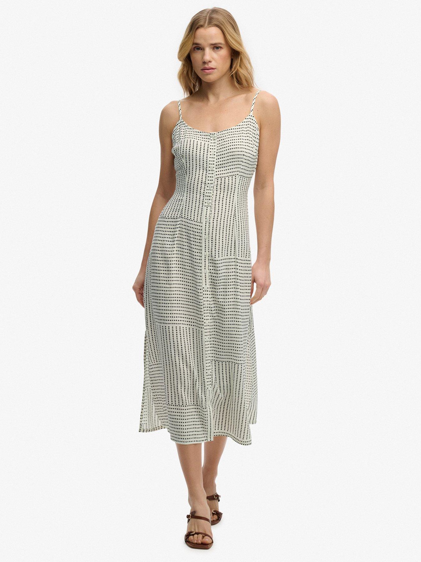 Superdry Print Button Down Cami Midi Dress - White