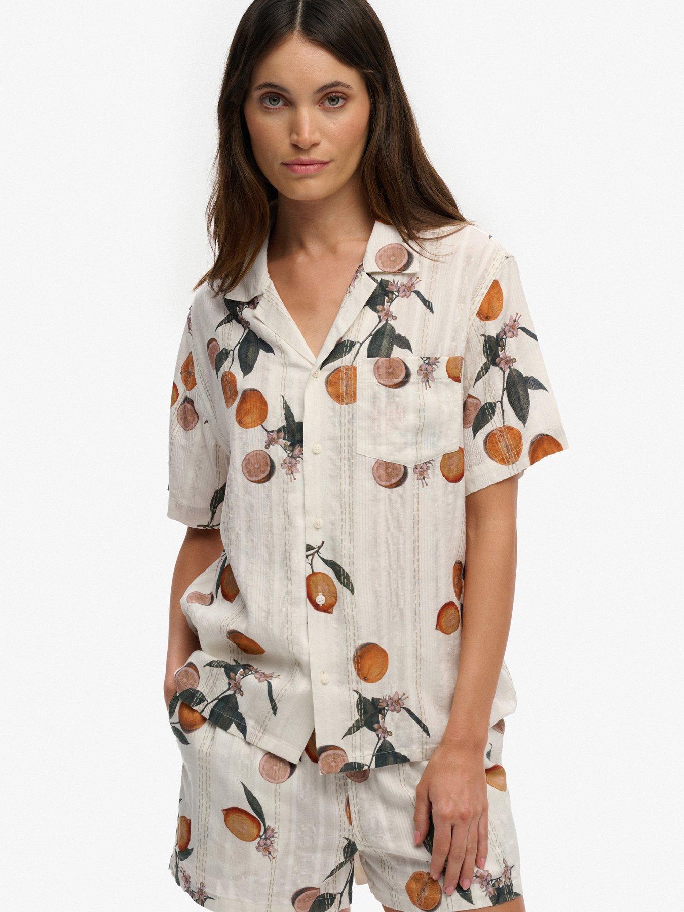 Superdry Printed Short Sleeve Beach Shirt - Cream