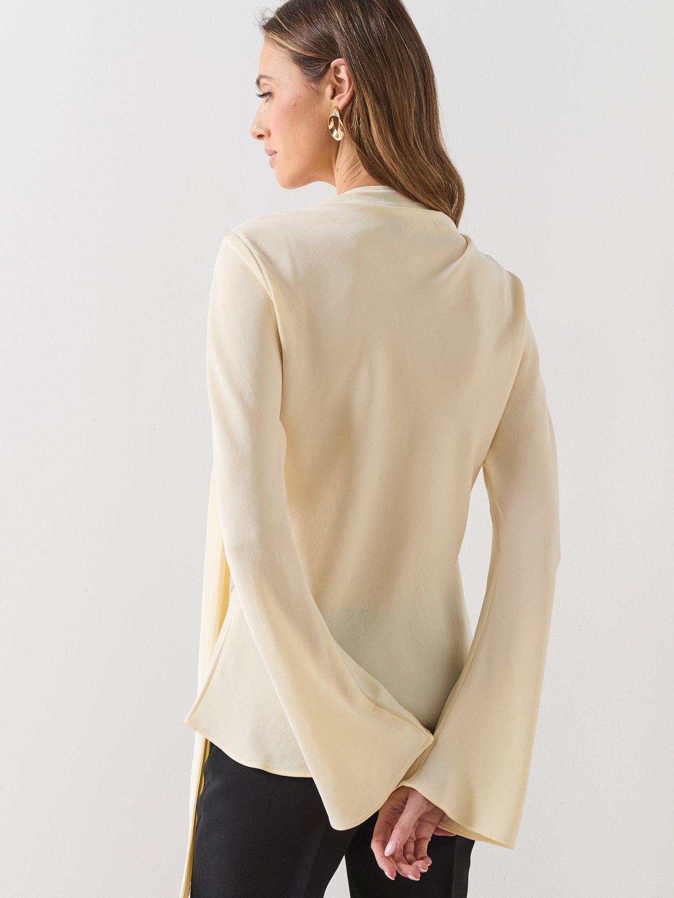 stillFront image of mango-blouse-with-scarf-slits-beige