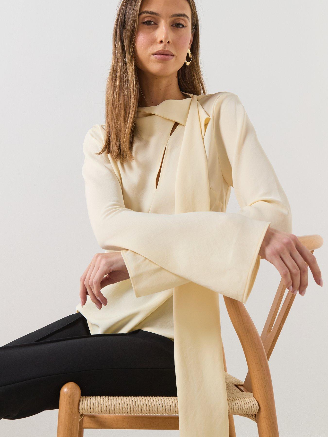  image of mango-blouse-with-scarf-slits-beige