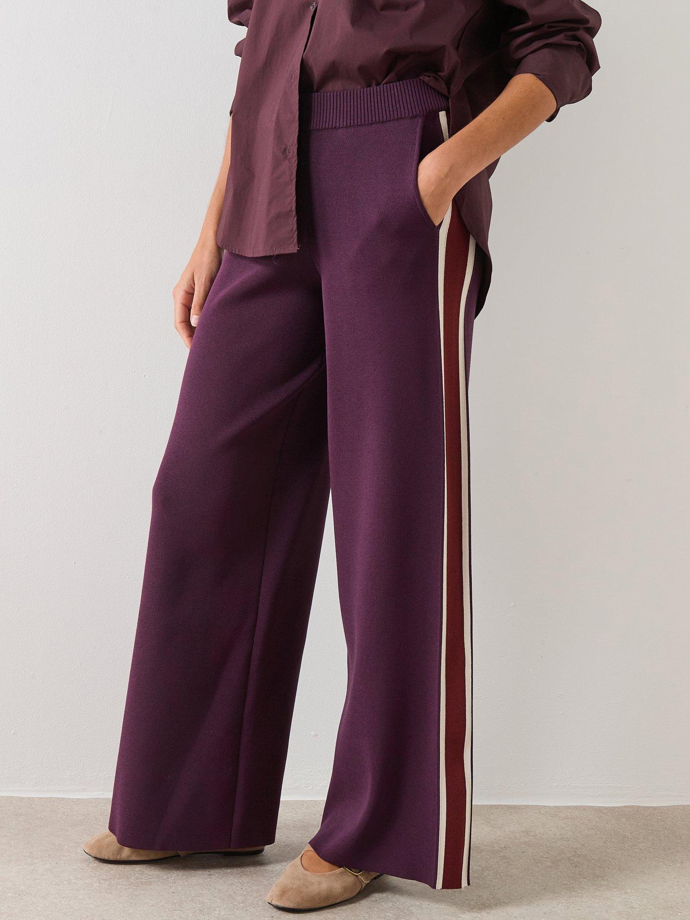 Mango Knitted Trousers With Contrasting Stripe - Burgundy