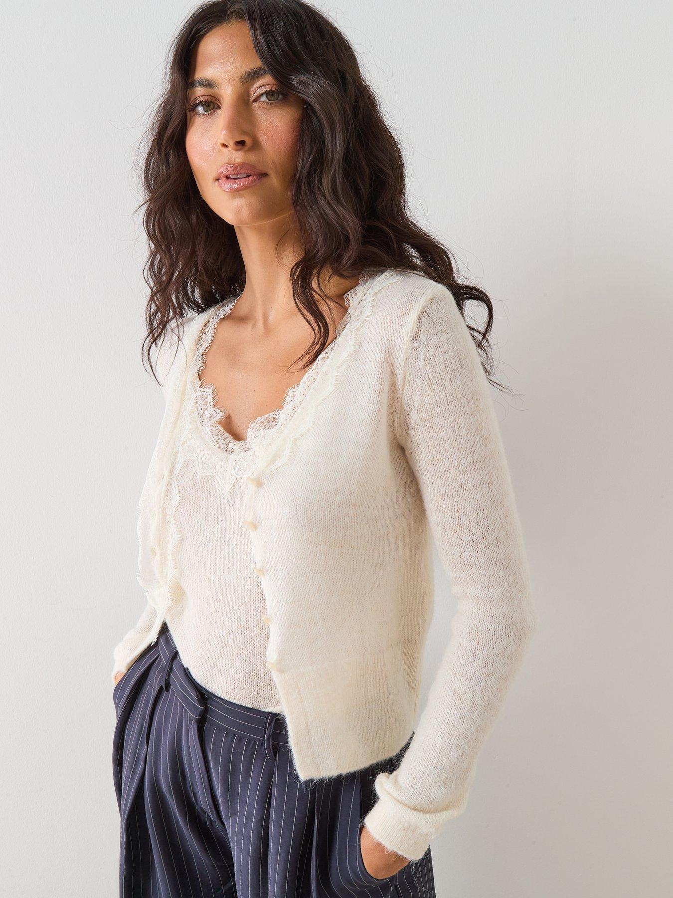  image of mango-lace-knit-cardigan-beige