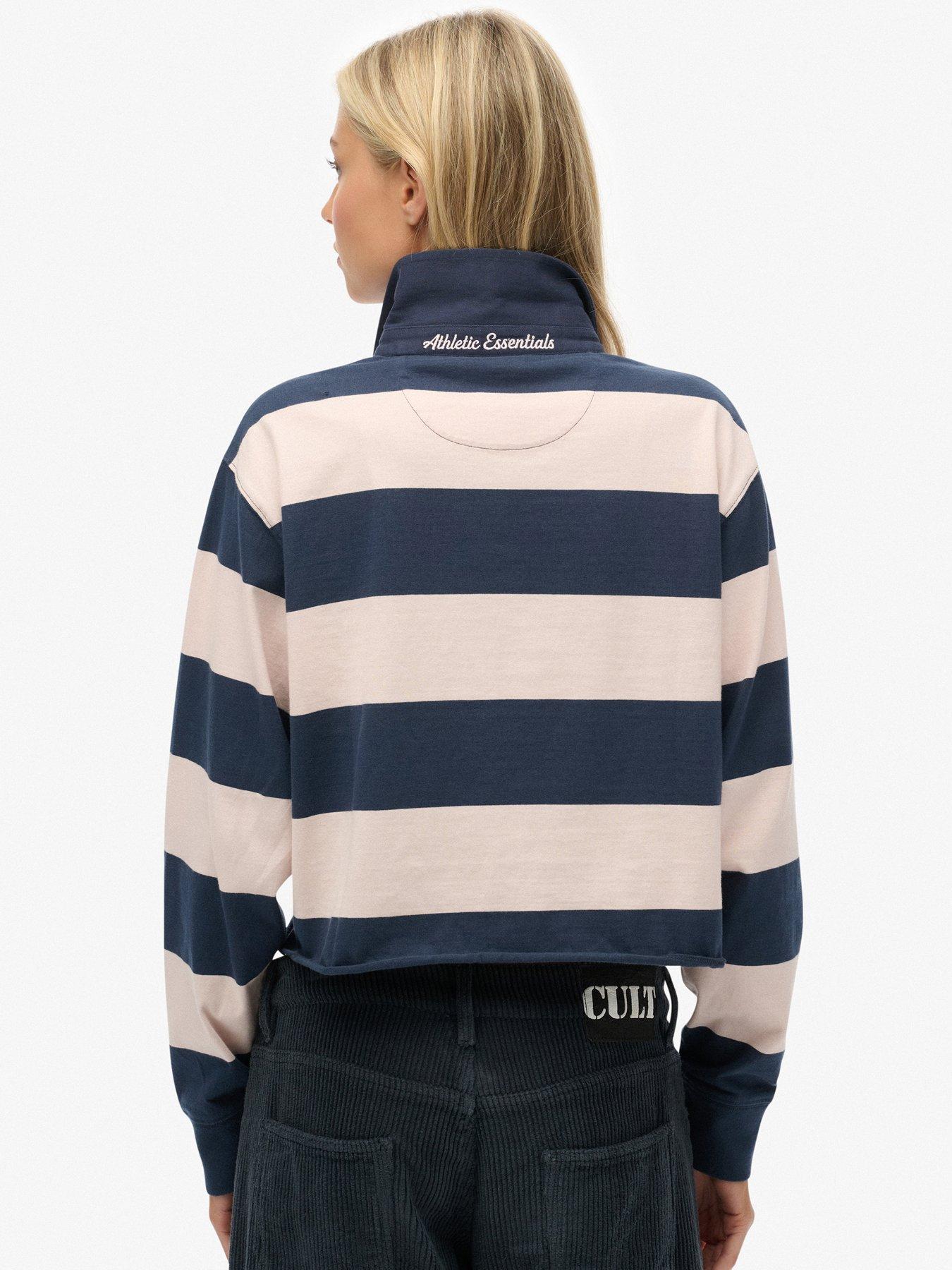 Image 2 of 5 of Superdry Ath Ess Cropped Stripe Rugby Top - Blue