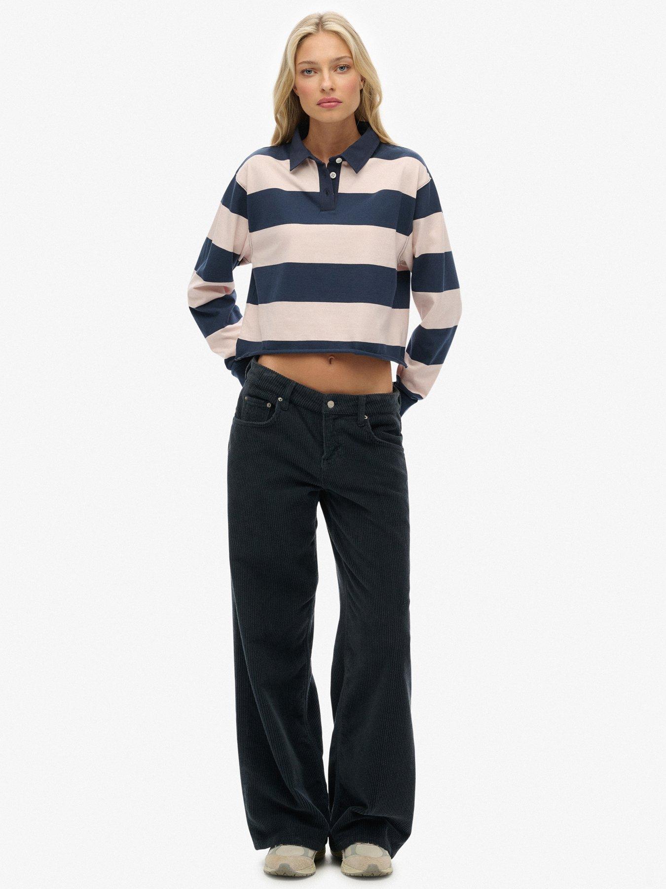 Image 3 of 5 of Superdry Ath Ess Cropped Stripe Rugby Top - Blue