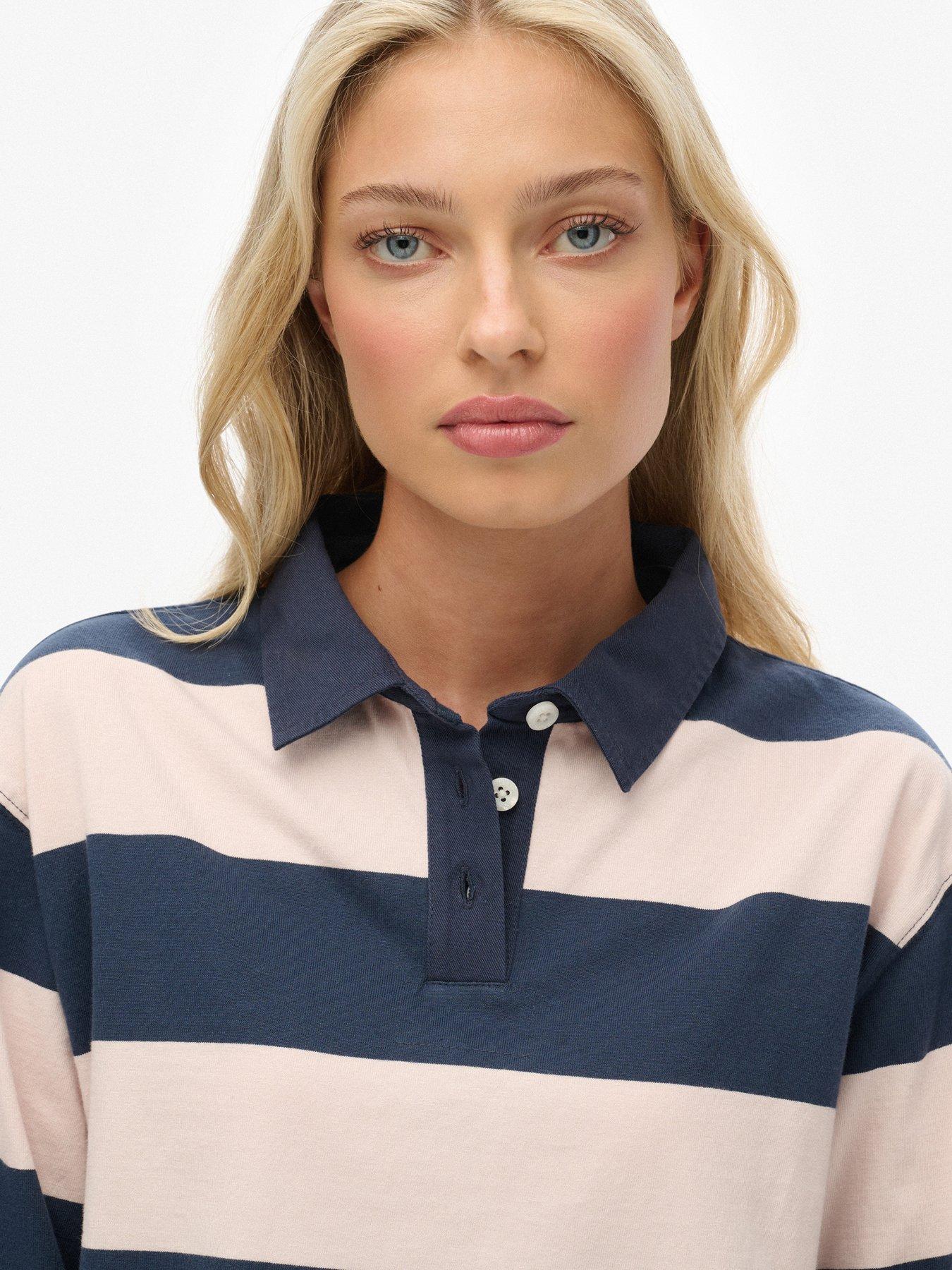 Image 4 of 5 of Superdry Ath Ess Cropped Stripe Rugby Top - Blue