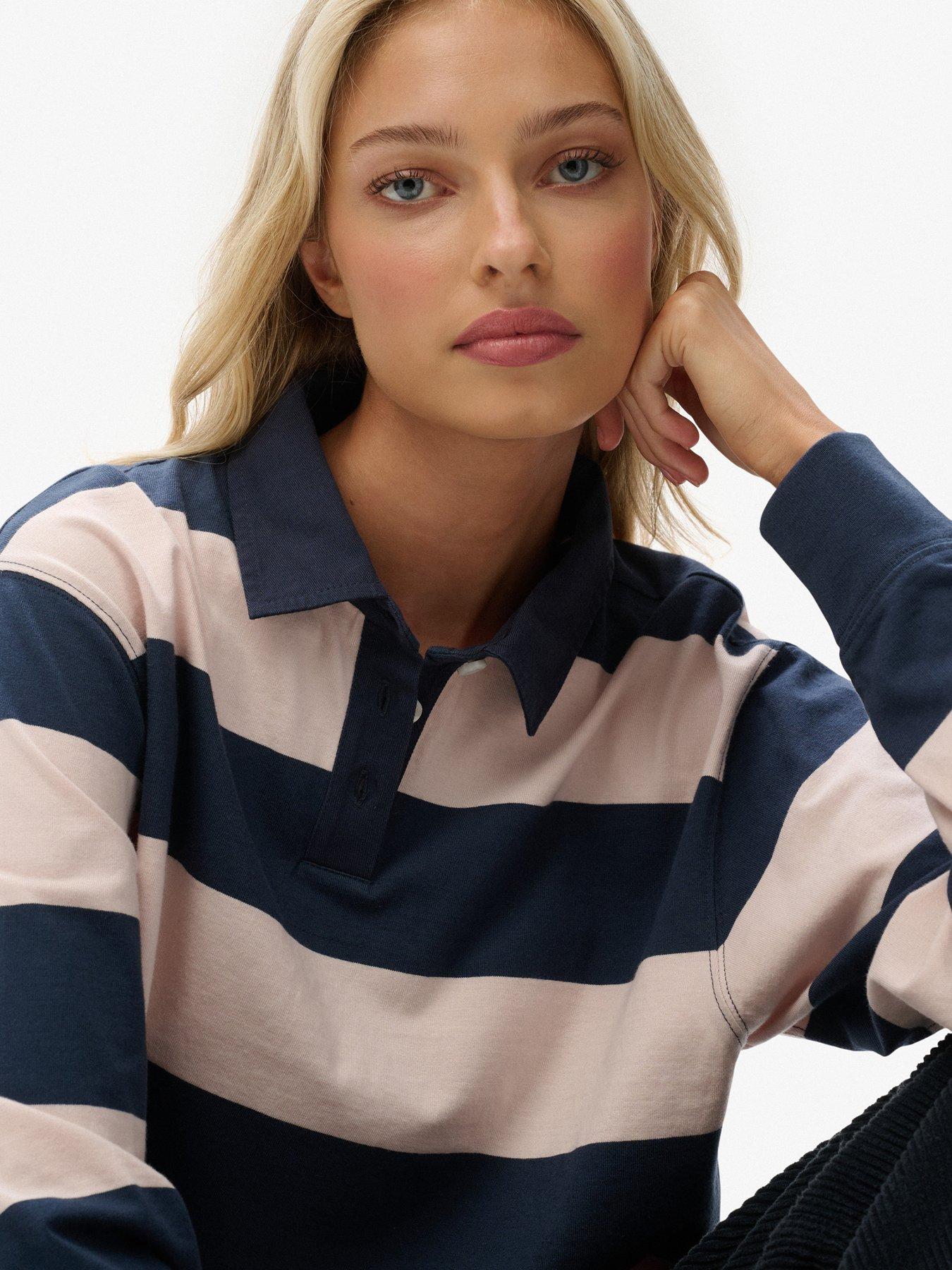 Image 5 of 5 of Superdry Ath Ess Cropped Stripe Rugby Top - Blue
