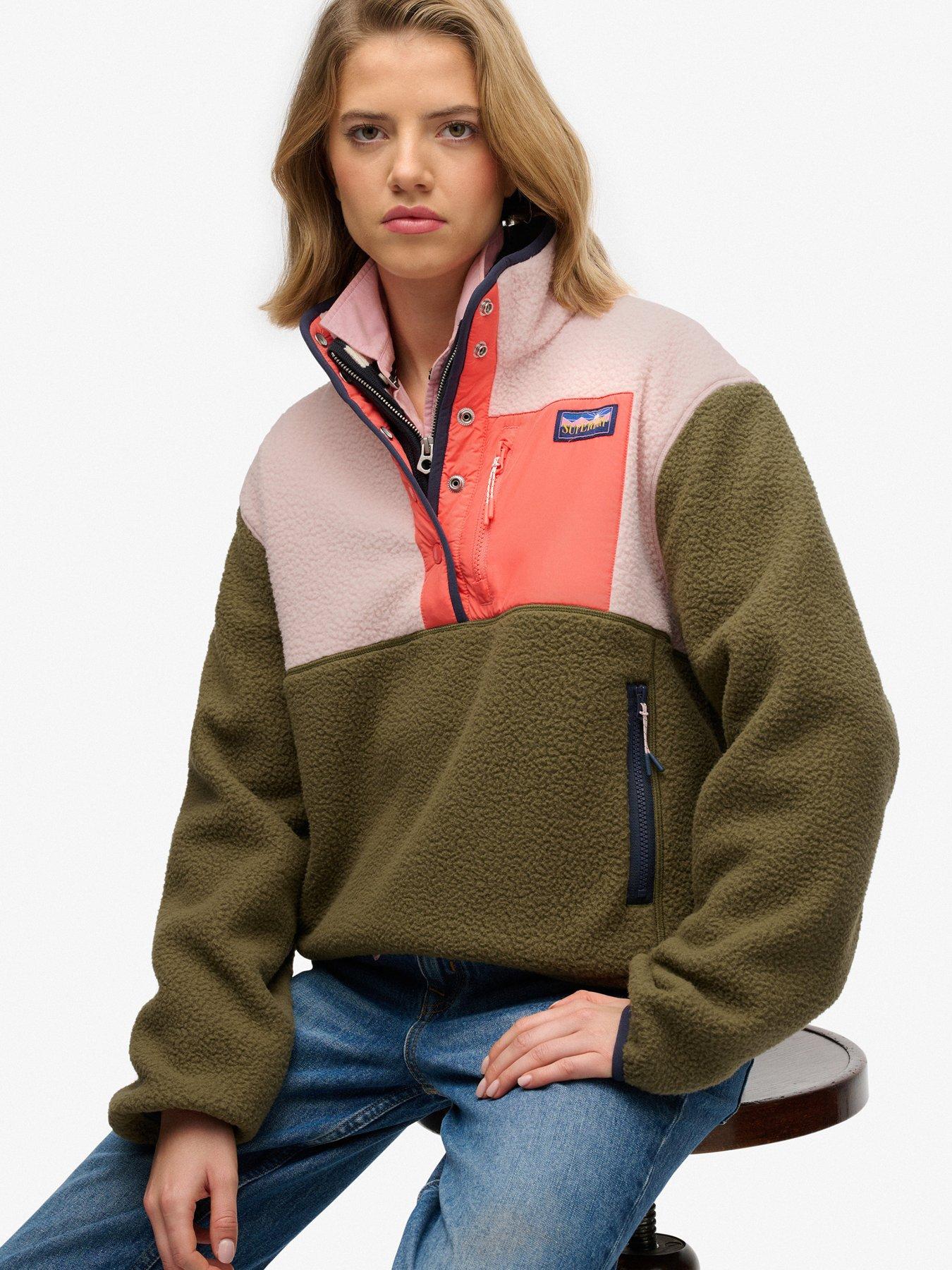  image of superdry-colour-block-fleece-pull-over-green