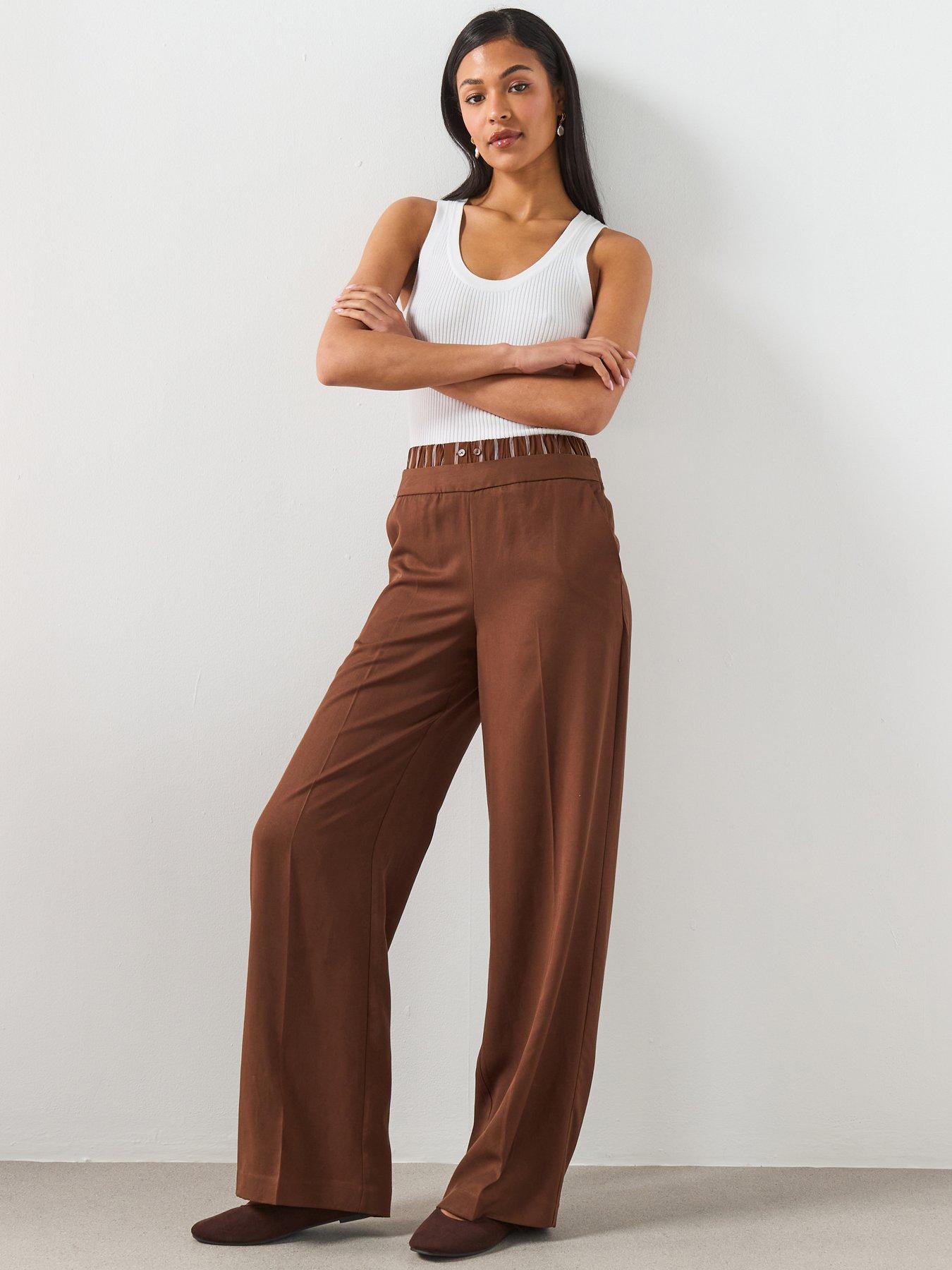 Mango Lyocell Trousers With A Combined Waistband And Stripes - Brown