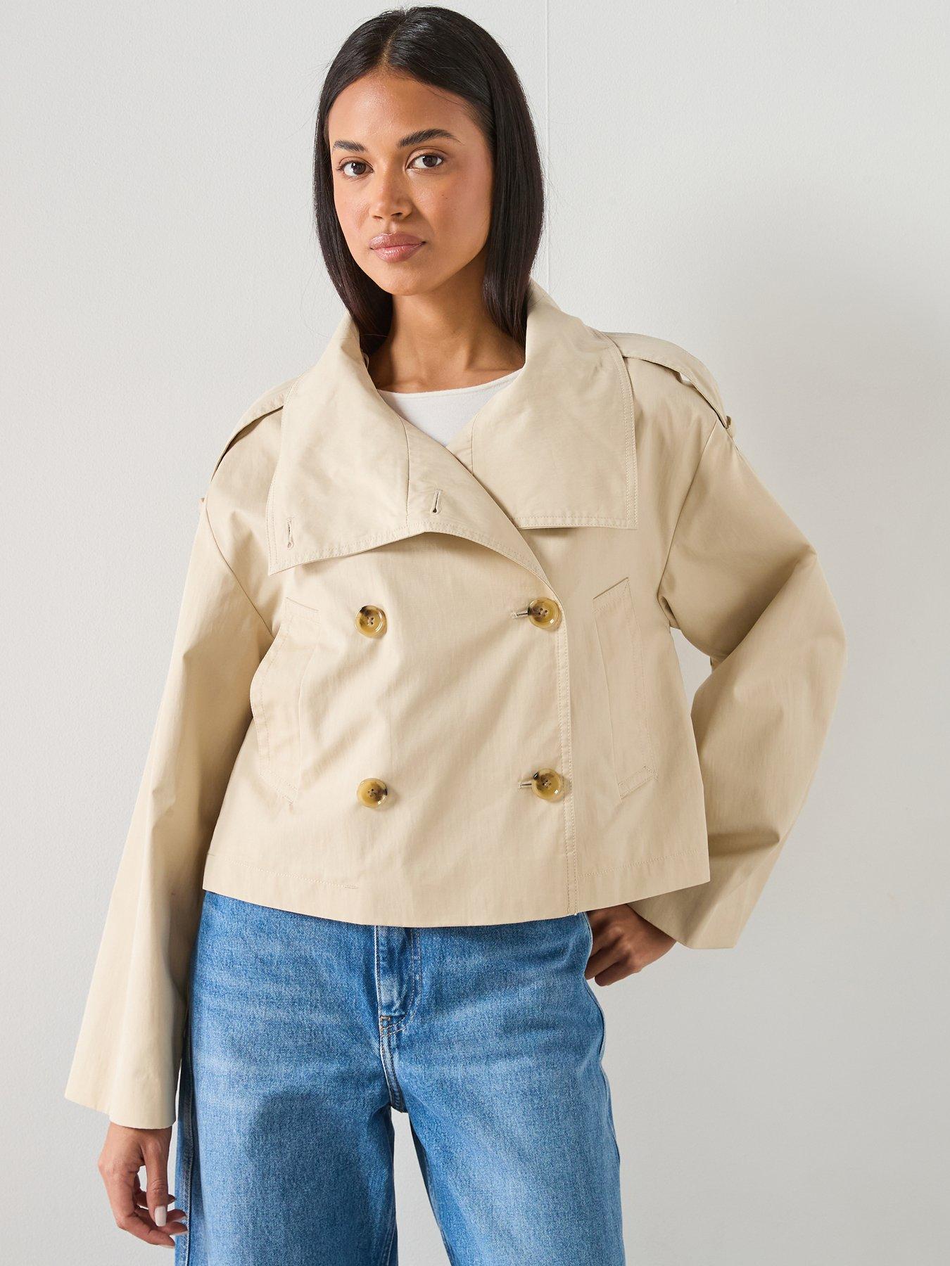Mango Double-breasted Cropped Trench Coat - Beige