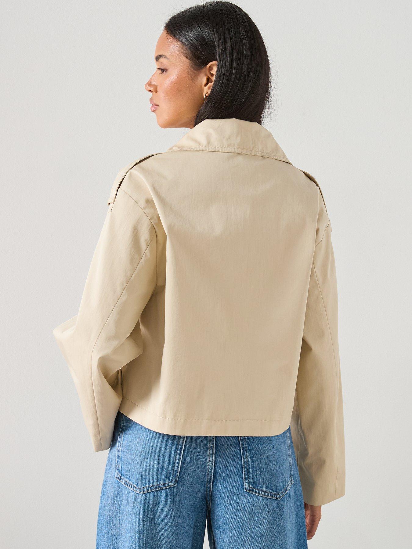 Image 2 of 6 of Mango Double Breasted Cropped Trench Coat - Beige