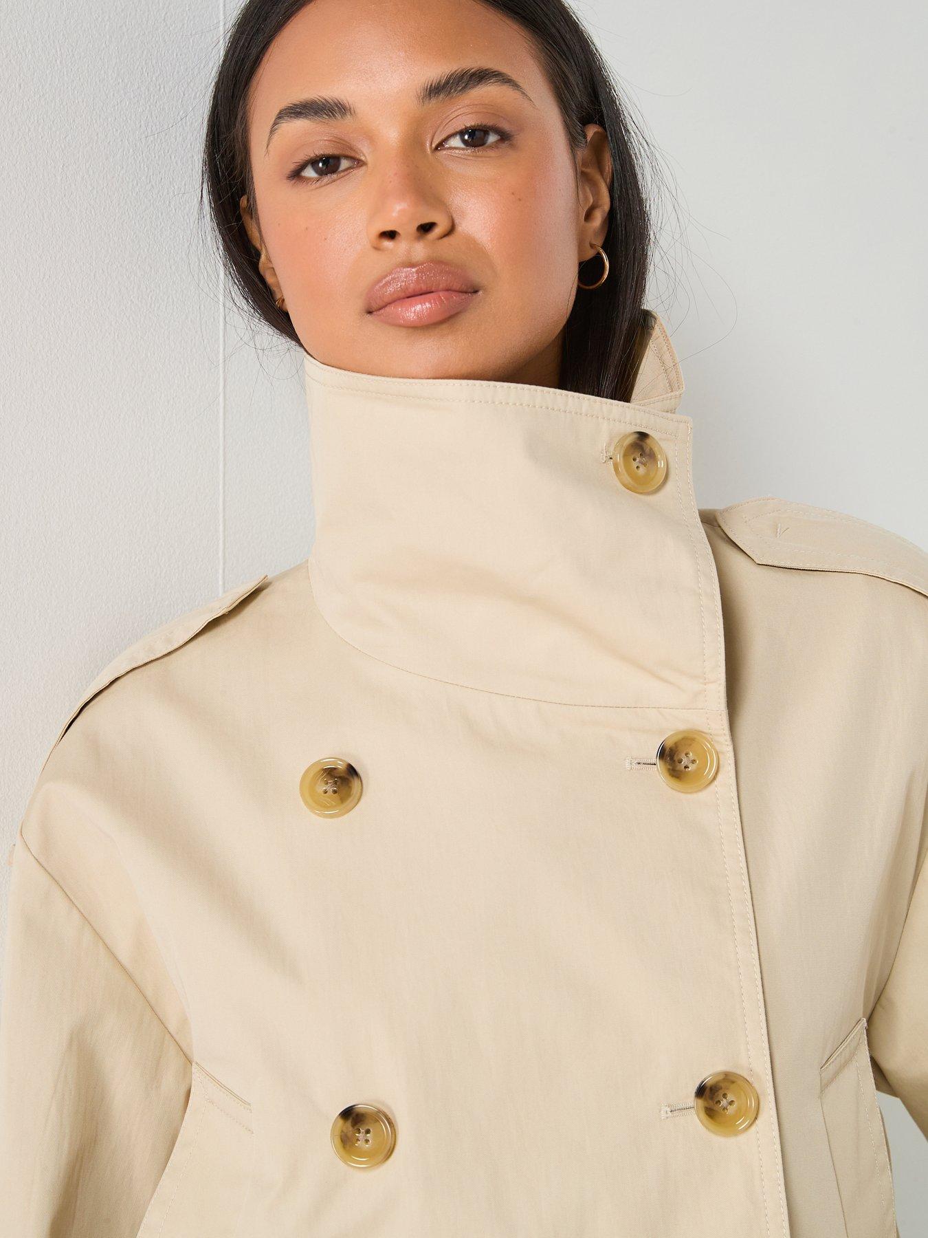 Image 4 of 6 of Mango Double Breasted Cropped Trench Coat - Beige