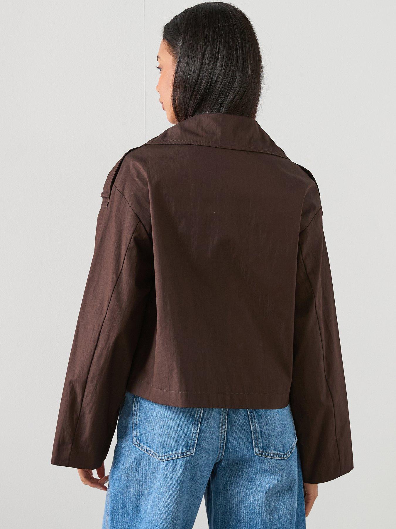 Image 2 of 6 of Mango Double Breasted Cropped Trench Coat - Brown