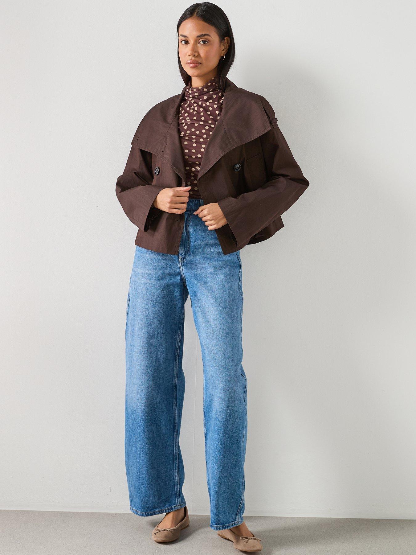 Image 3 of 6 of Mango Double Breasted Cropped Trench Coat - Brown