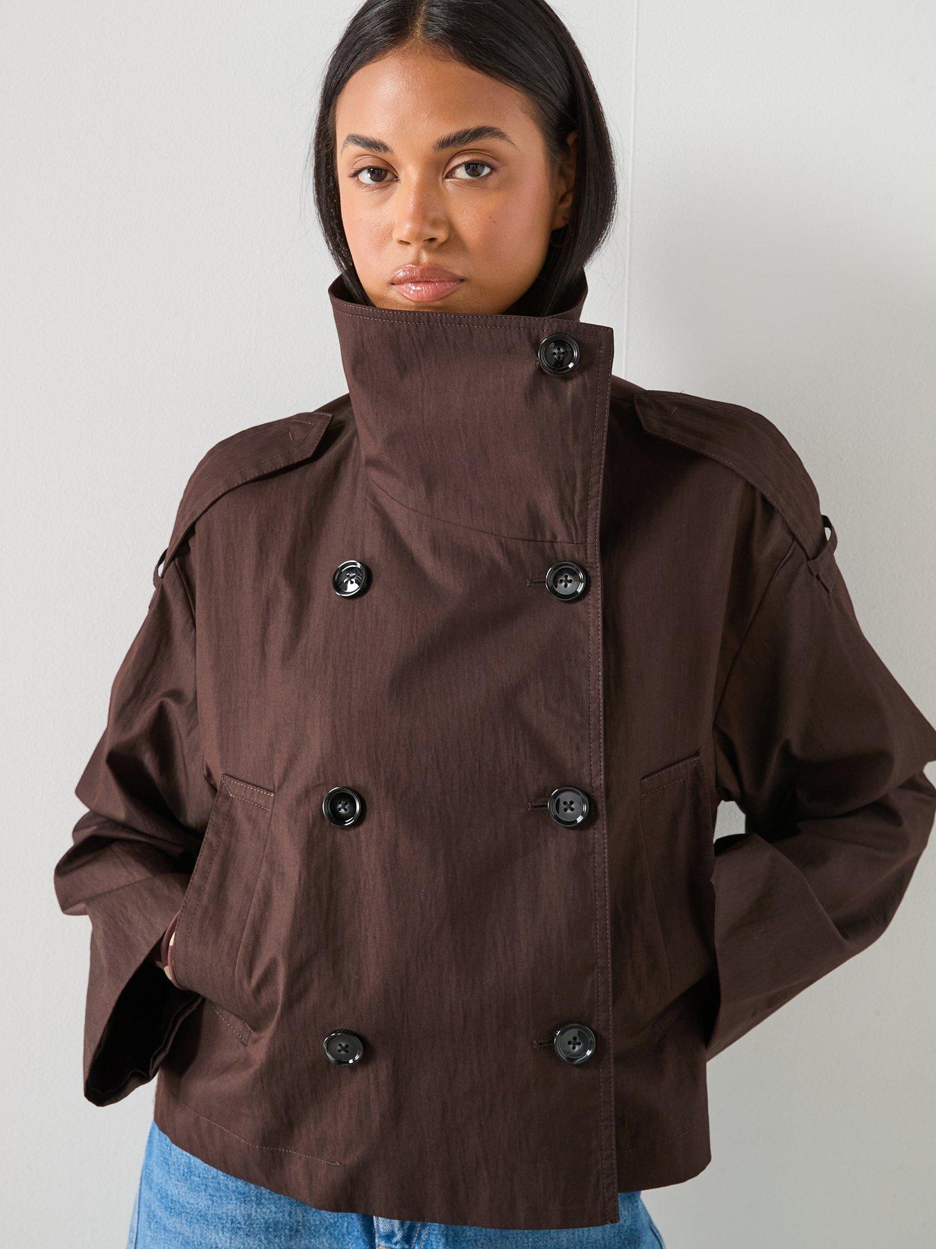 Image 4 of 6 of Mango Double Breasted Cropped Trench Coat - Brown
