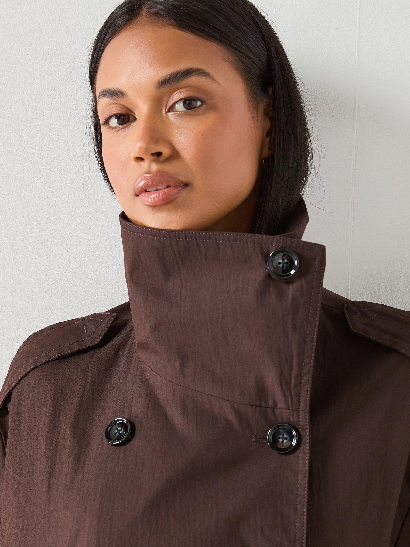 Image 5 of 6 of Mango Double Breasted Cropped Trench Coat - Brown