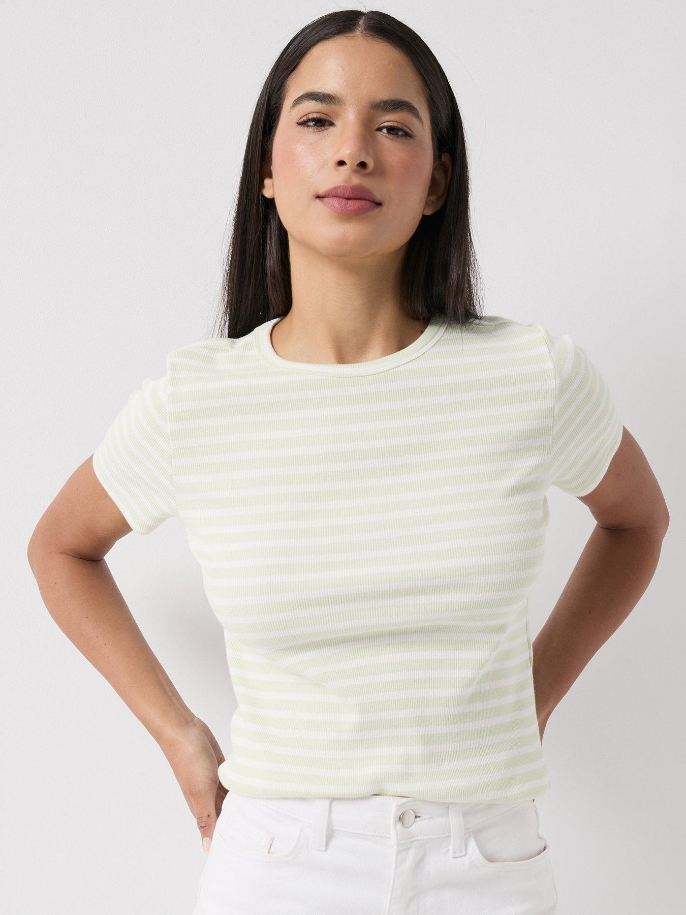 JDY Solar Short Sleeve Striped Top - Green