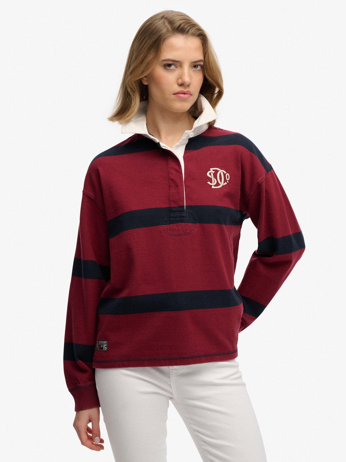 front image of superdry-heritage-stripe-rugby-top-red