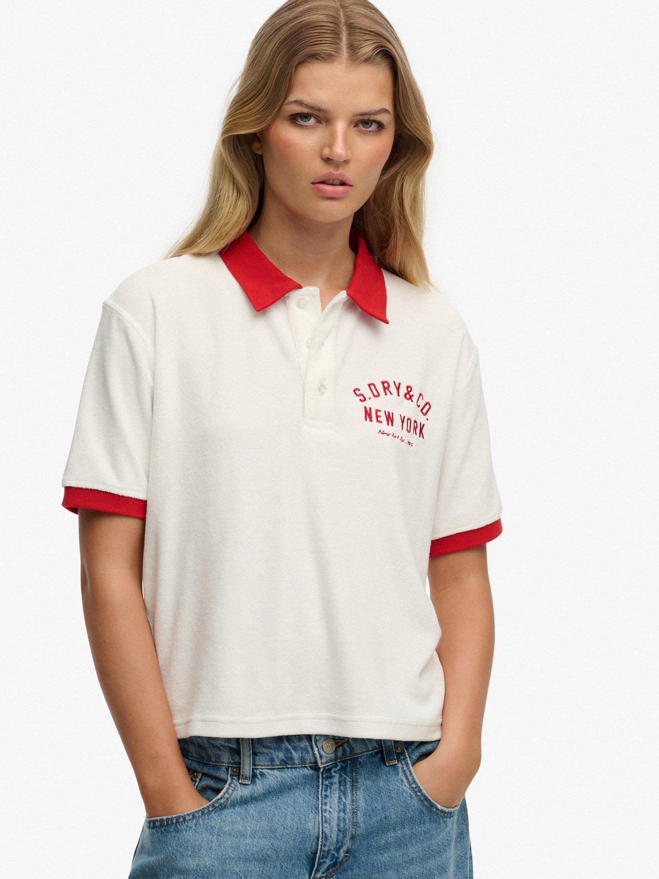front image of superdry-heritage-terry-polo-top-cream