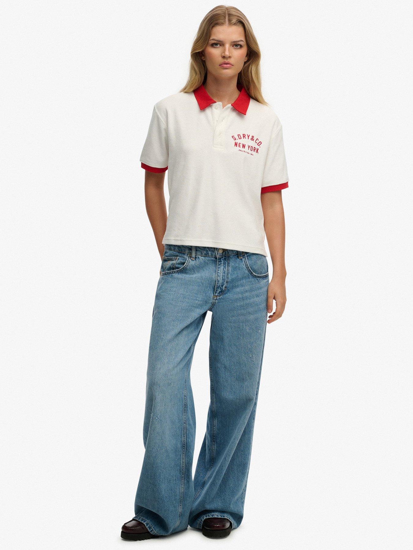  image of superdry-heritage-terry-polo-top-cream