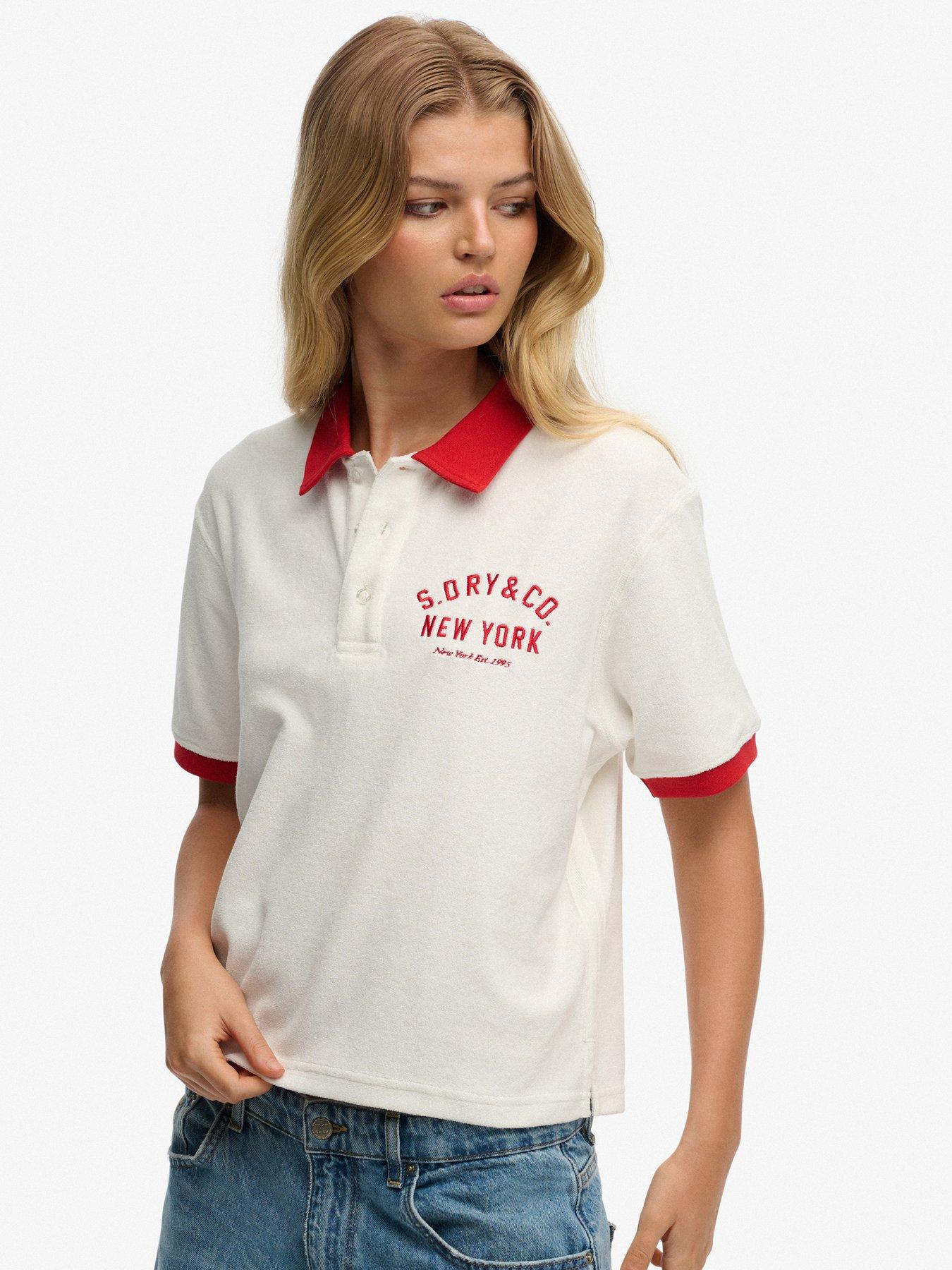 image of superdry-heritage-terry-polo-top-cream