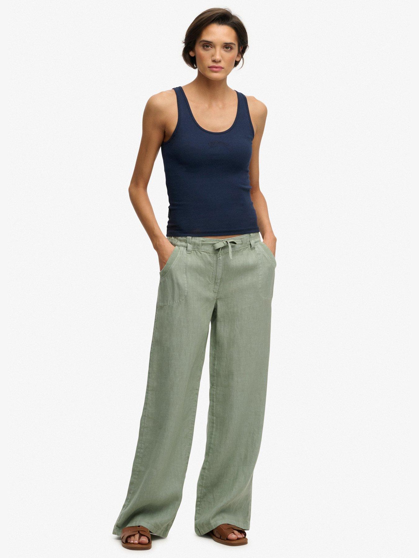 Image 3 of 6 of Superdry Linen Low Rise Pant - Green