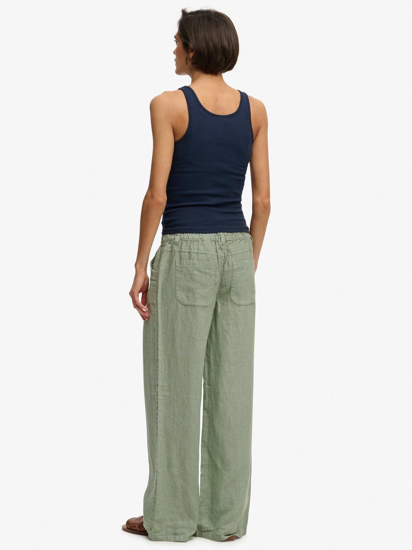 Image 4 of 6 of Superdry Linen Low Rise Pant - Green