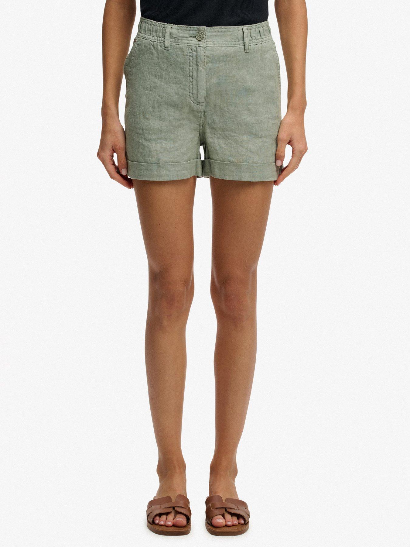front image of superdry-mid-rise-linen-short-green