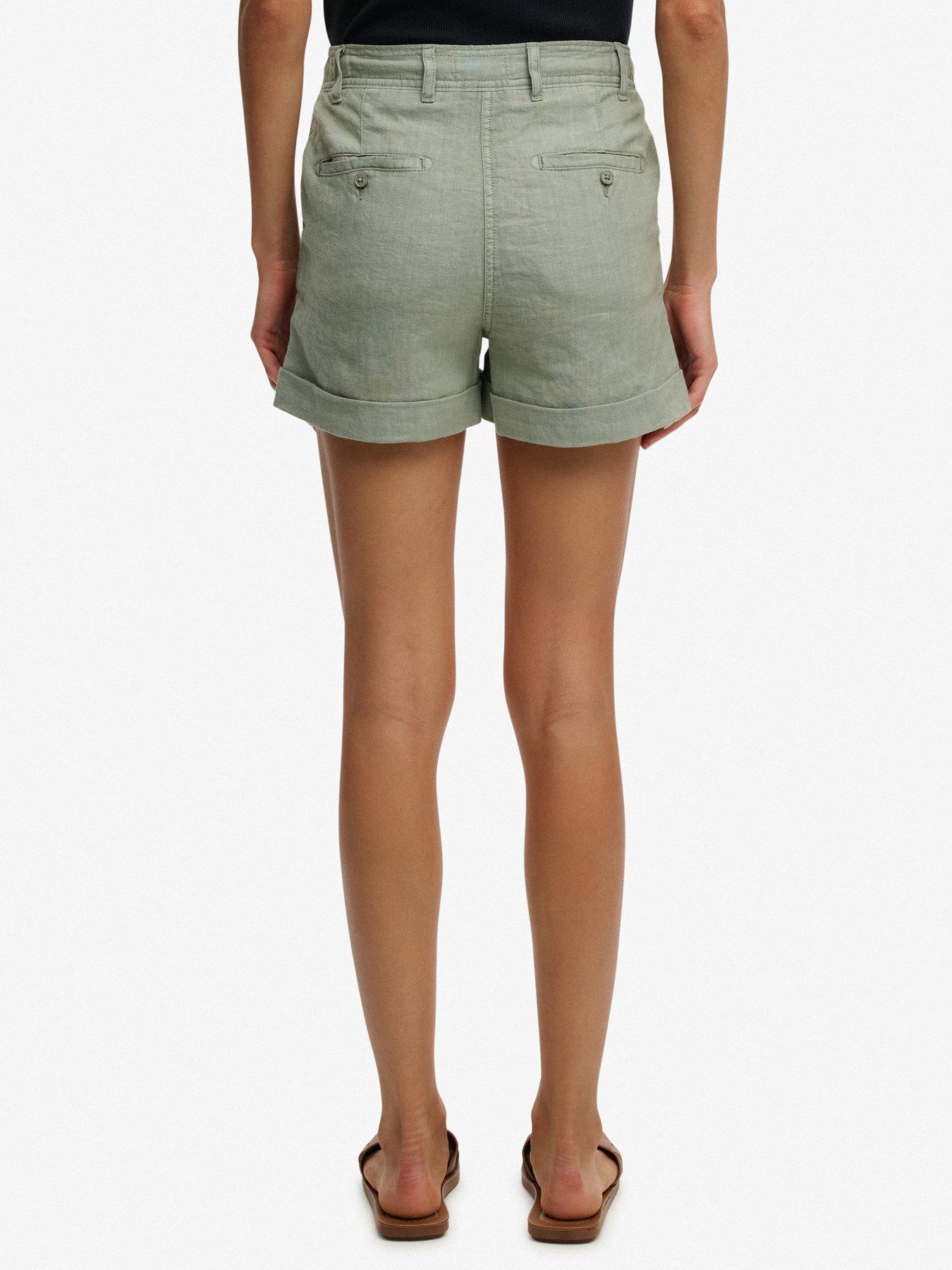  image of superdry-mid-rise-linen-short-green