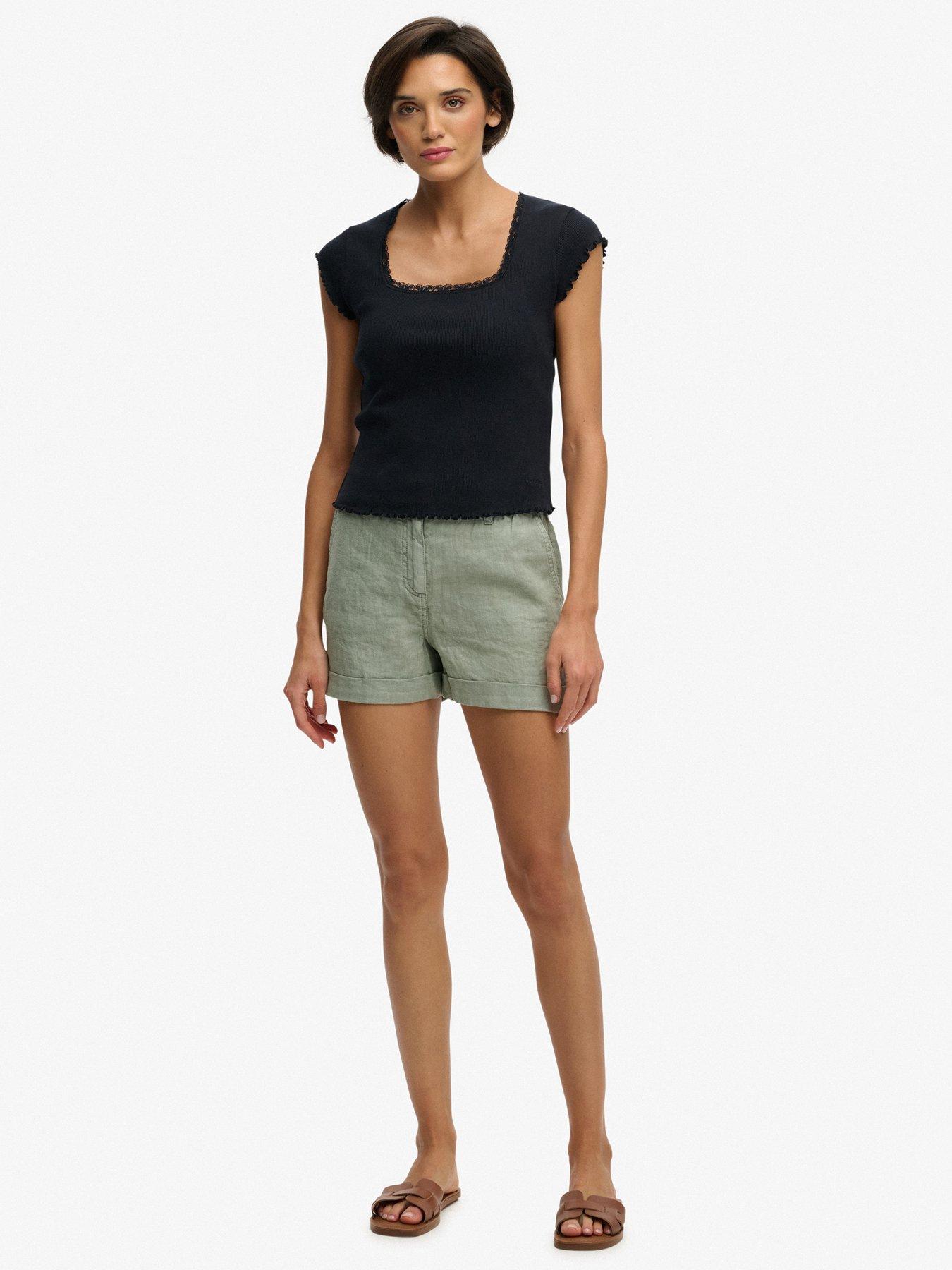  image of superdry-mid-rise-linen-short-green