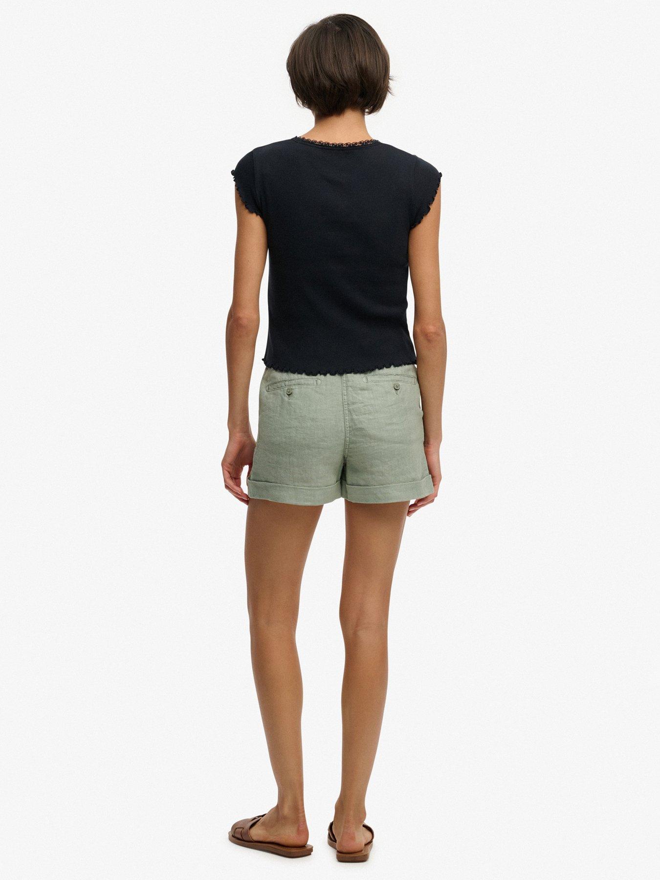  image of superdry-mid-rise-linen-short-green