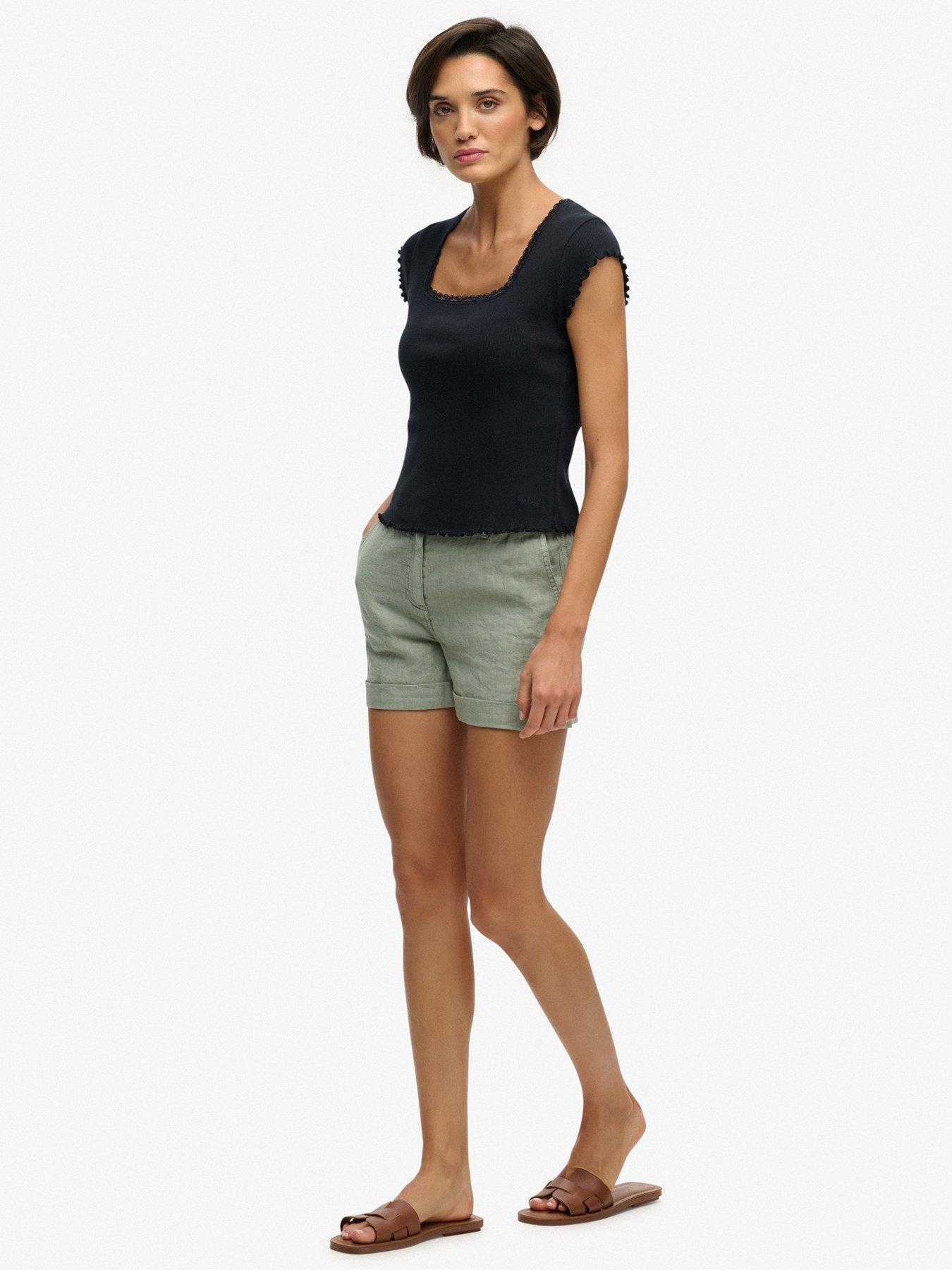  image of superdry-mid-rise-linen-short-green