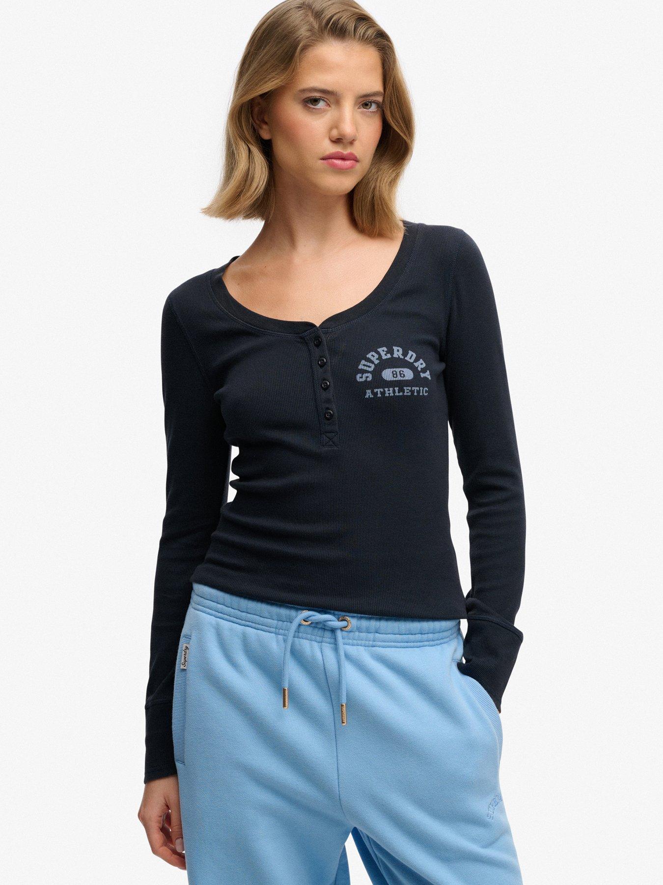 front image of superdry-athletic-button-down-long-sleeve-top-blue