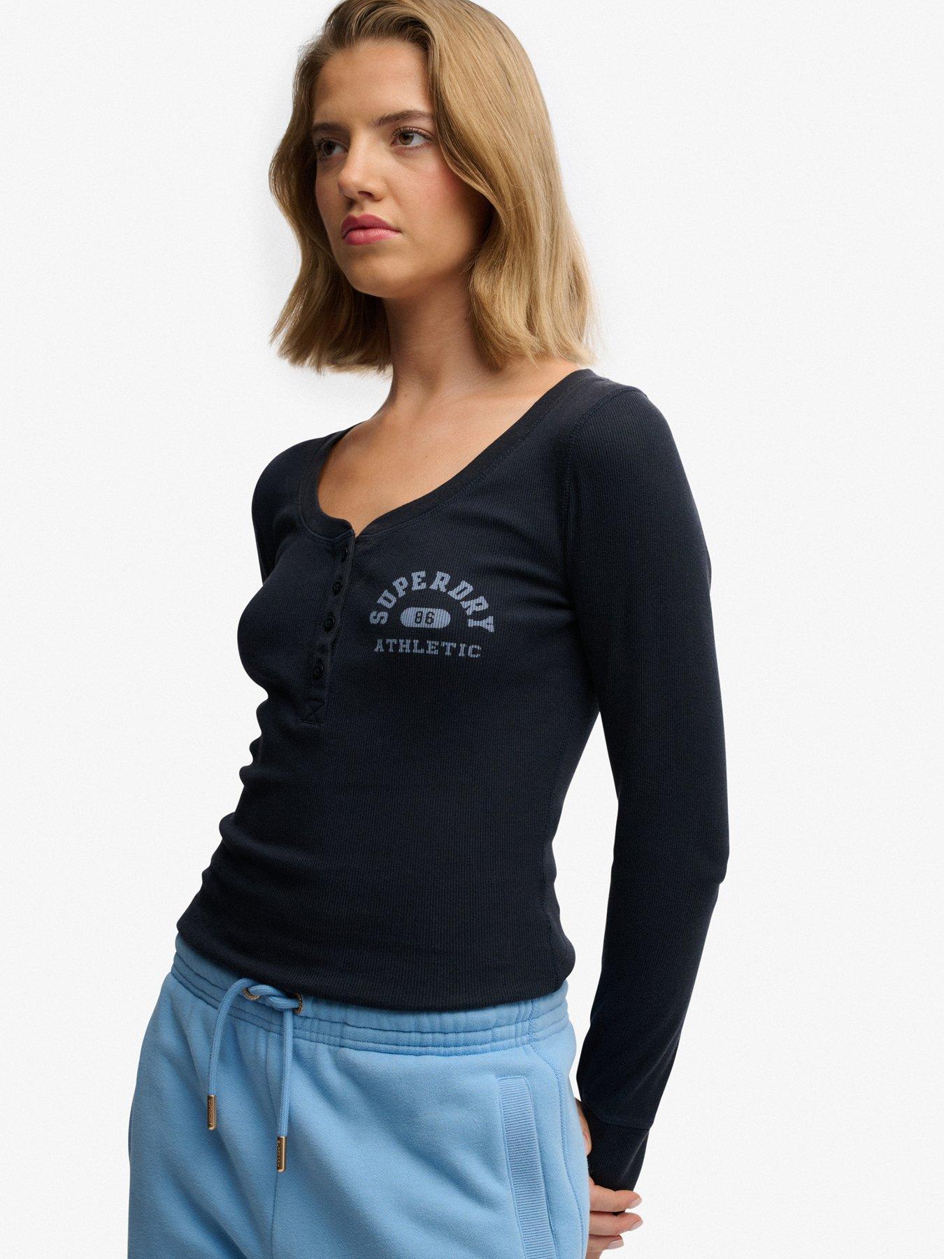  image of superdry-athletic-button-down-long-sleeve-top-blue