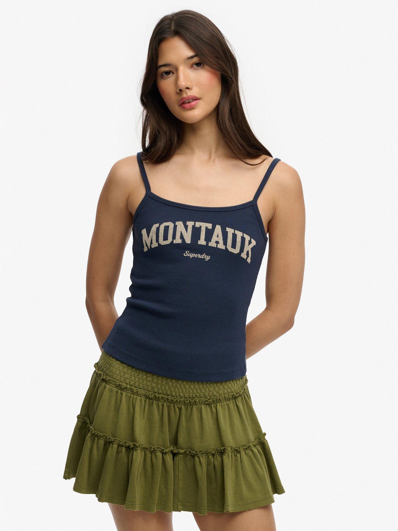 front image of superdry-athletic-essentials-graphic-print-cami-top-blue
