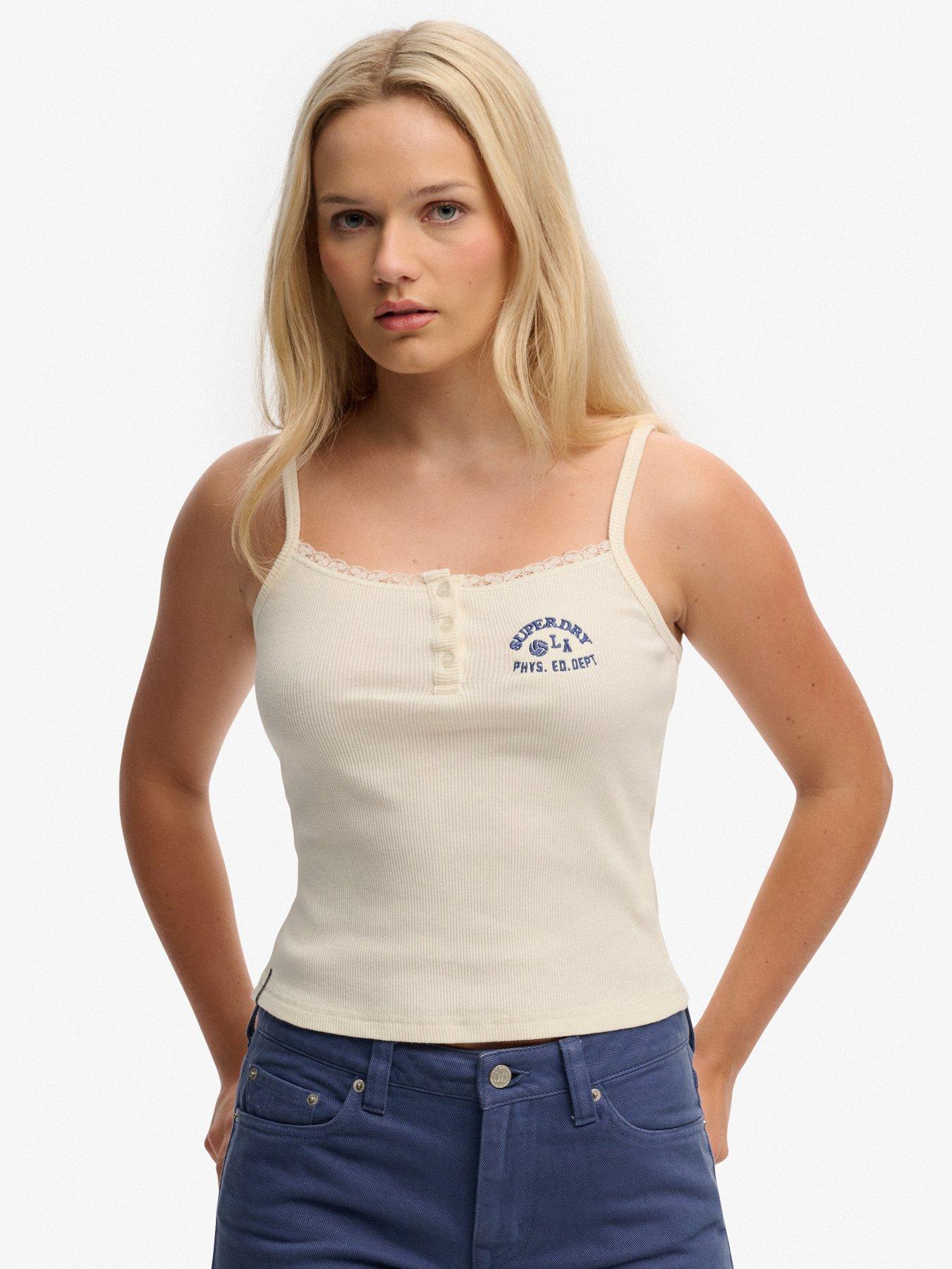 front image of superdry-athletic-embroider-button-cami-top-white