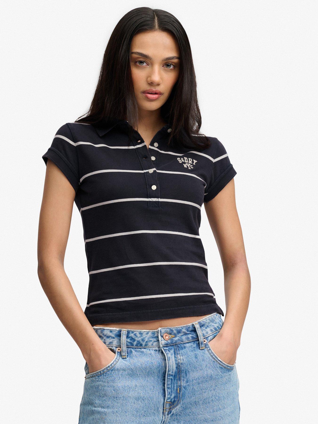 Superdry Athletic Essentials Stripe Jersey Polo Top - Blue